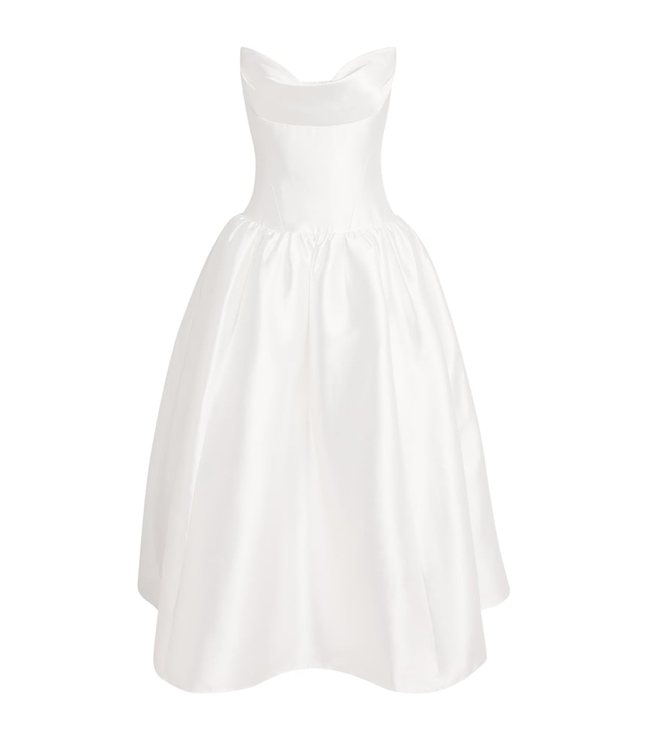 Self-Portrait Womens Taffeta Strapless Midi Dress White Image 1