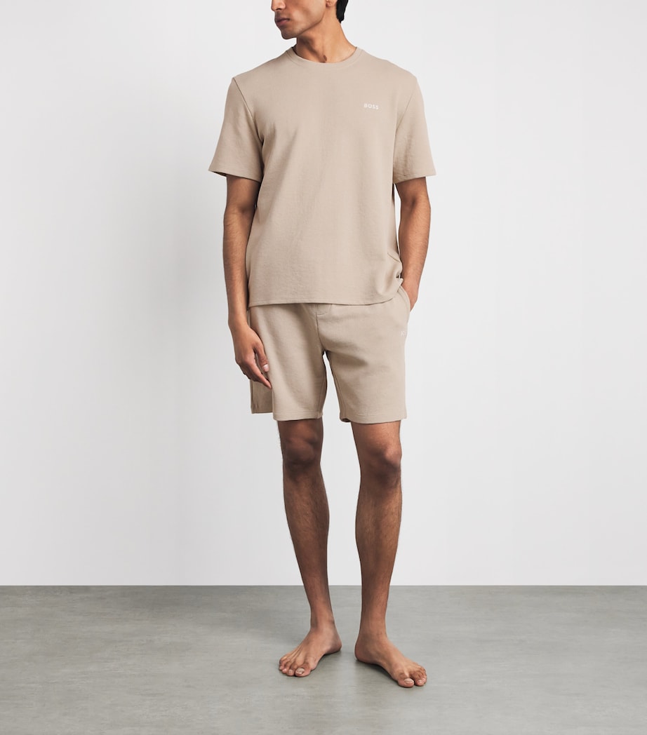 BOSS Mens Cotton-Blend Waffle-Knit T-Shirt Light Beige Image 2