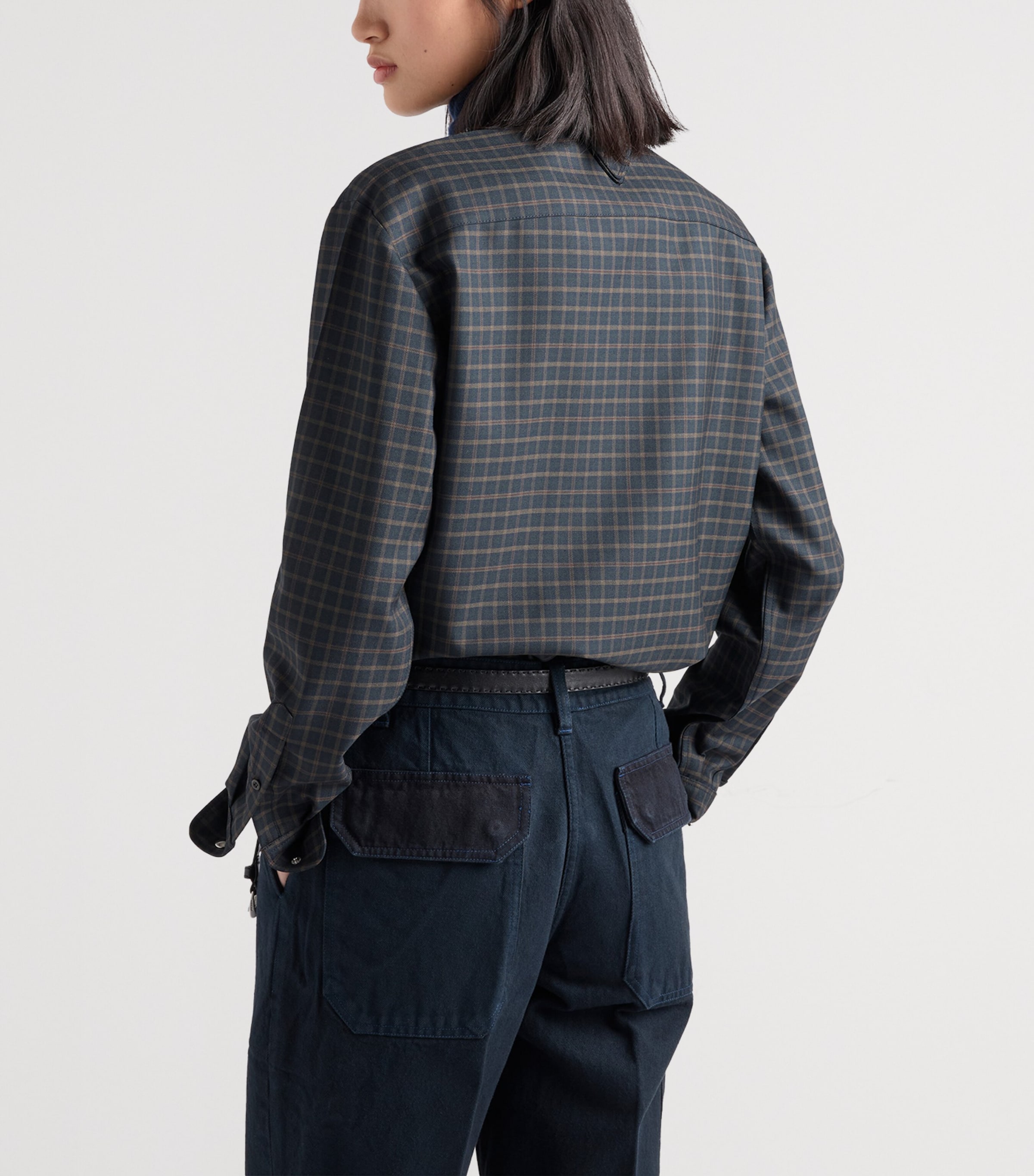 Prada Womens Wool Check Shirt Blue Image 5