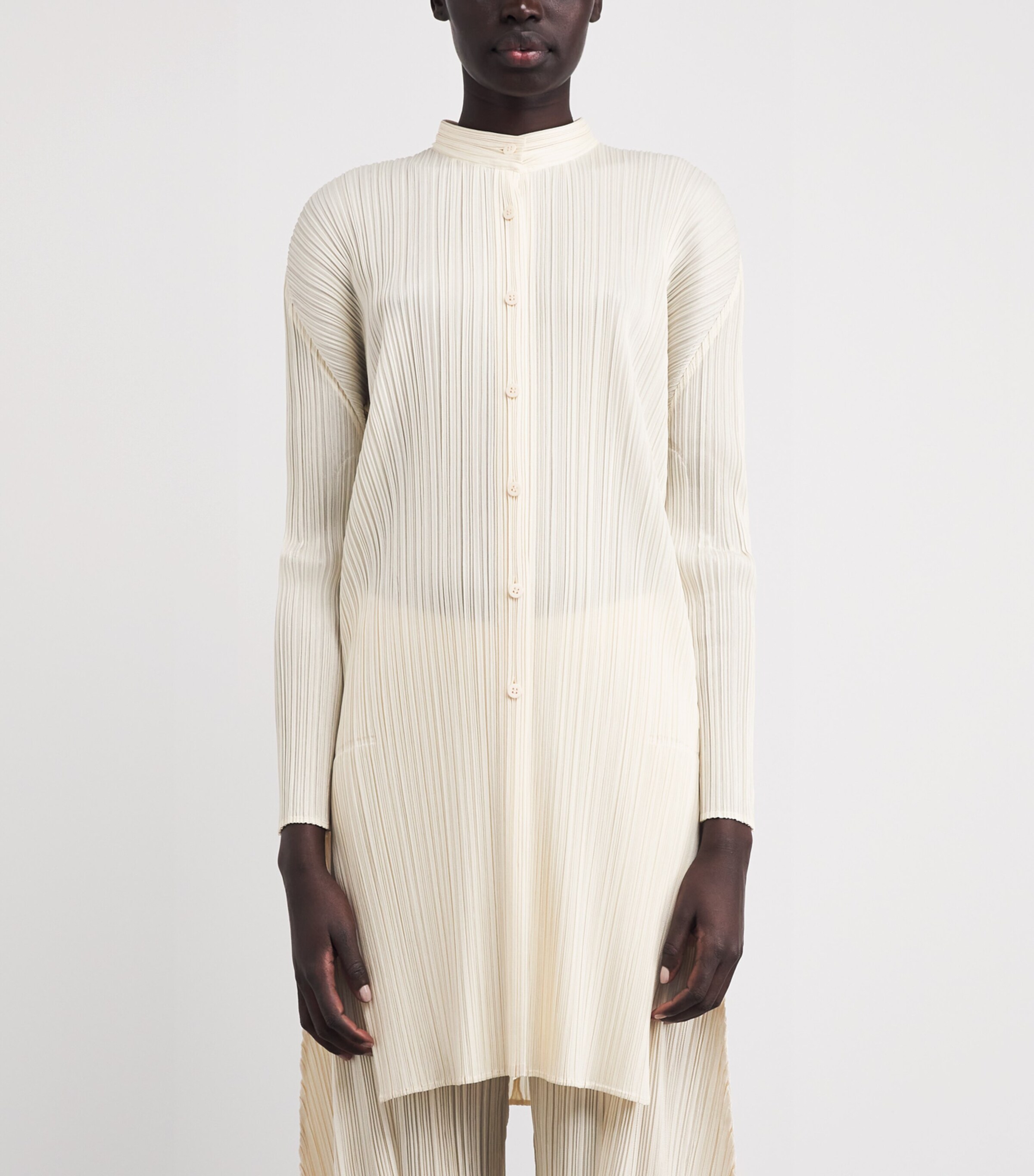 Pleats Please Issey Miyake Womens Pleated Stand Collar Shirt Off White Image 4