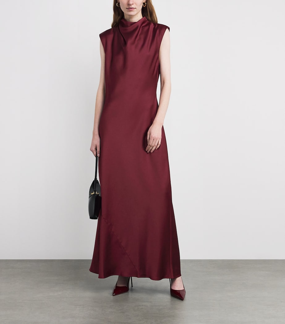 Satin Draped Maxi Dress DEEP RUBY RED Image 2