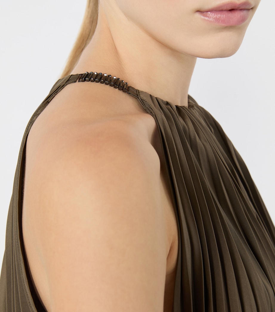 Max Mara Womens Pleated Halterneck Midi Dress Mud Image 6
