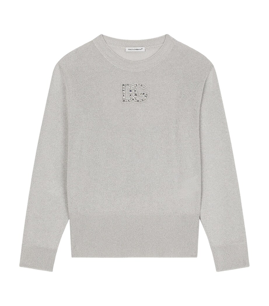 Dolce&Gabbana Kids Cotton-Lurex Logo Sweater (8-12+ Years) Optical White Image 1