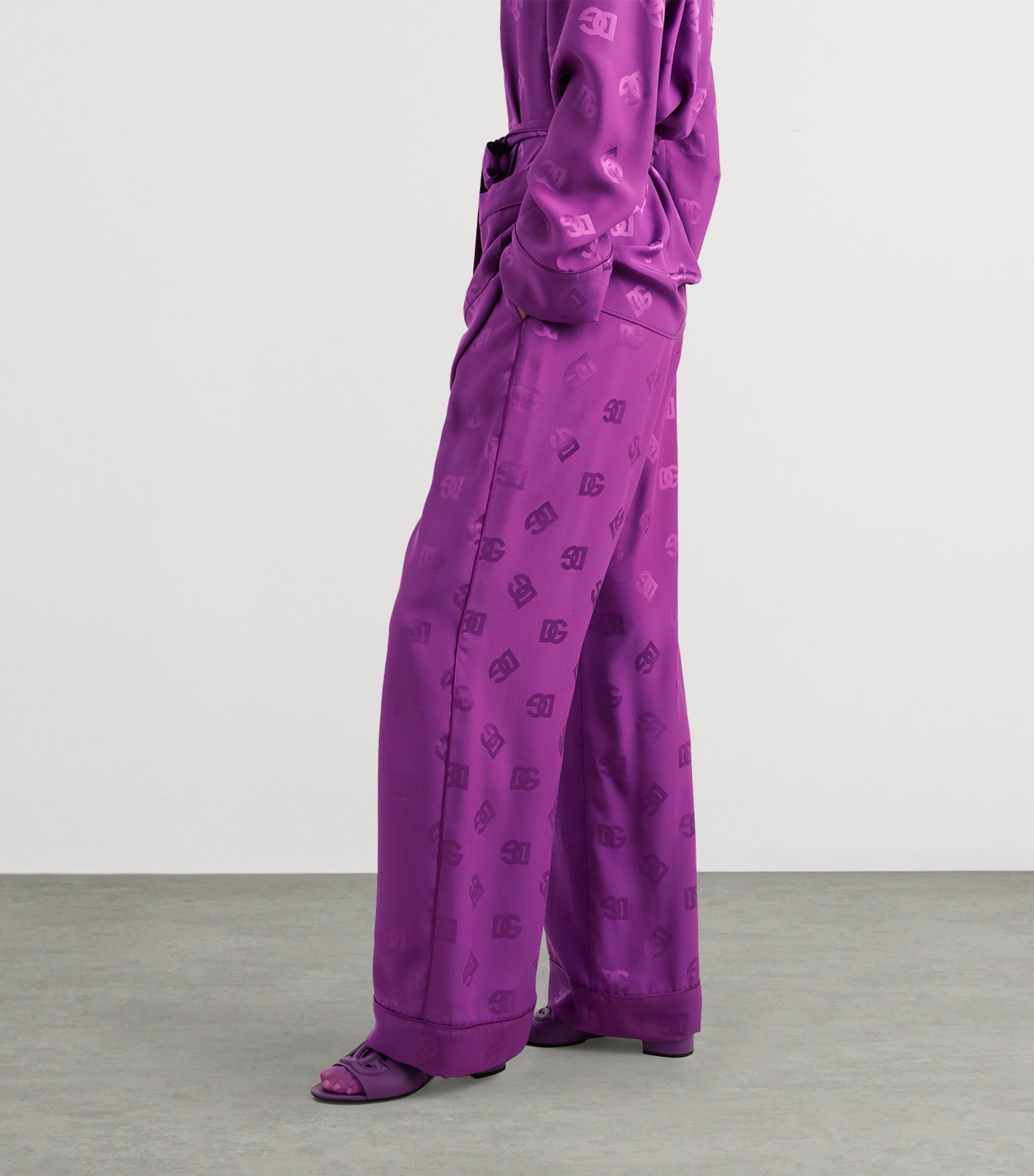 Silk Jacquard Wide-Leg Trousers F0571-PURPLE Image 4