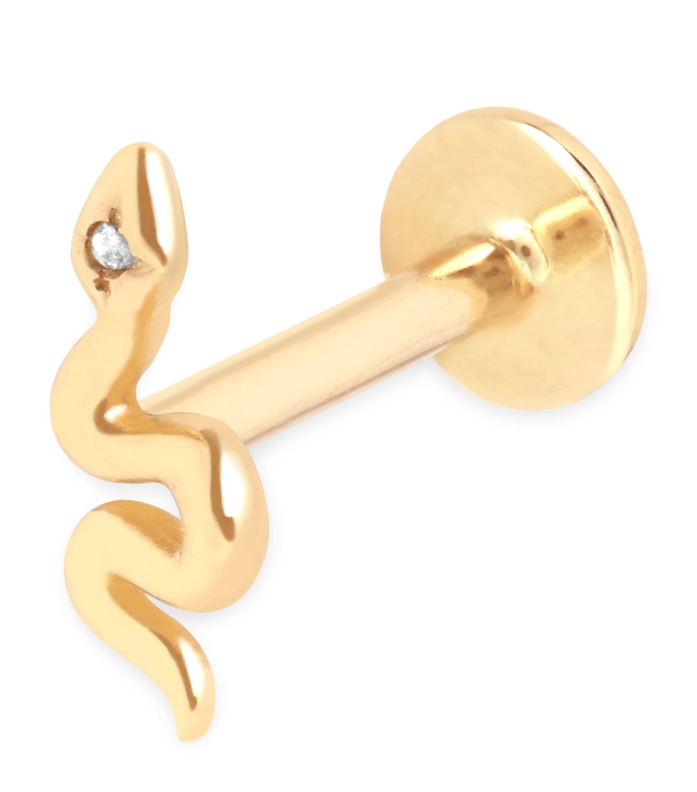 Astrid & Miyu Yellow Gold And White Topaz Single Snake Stud Earring In Gold