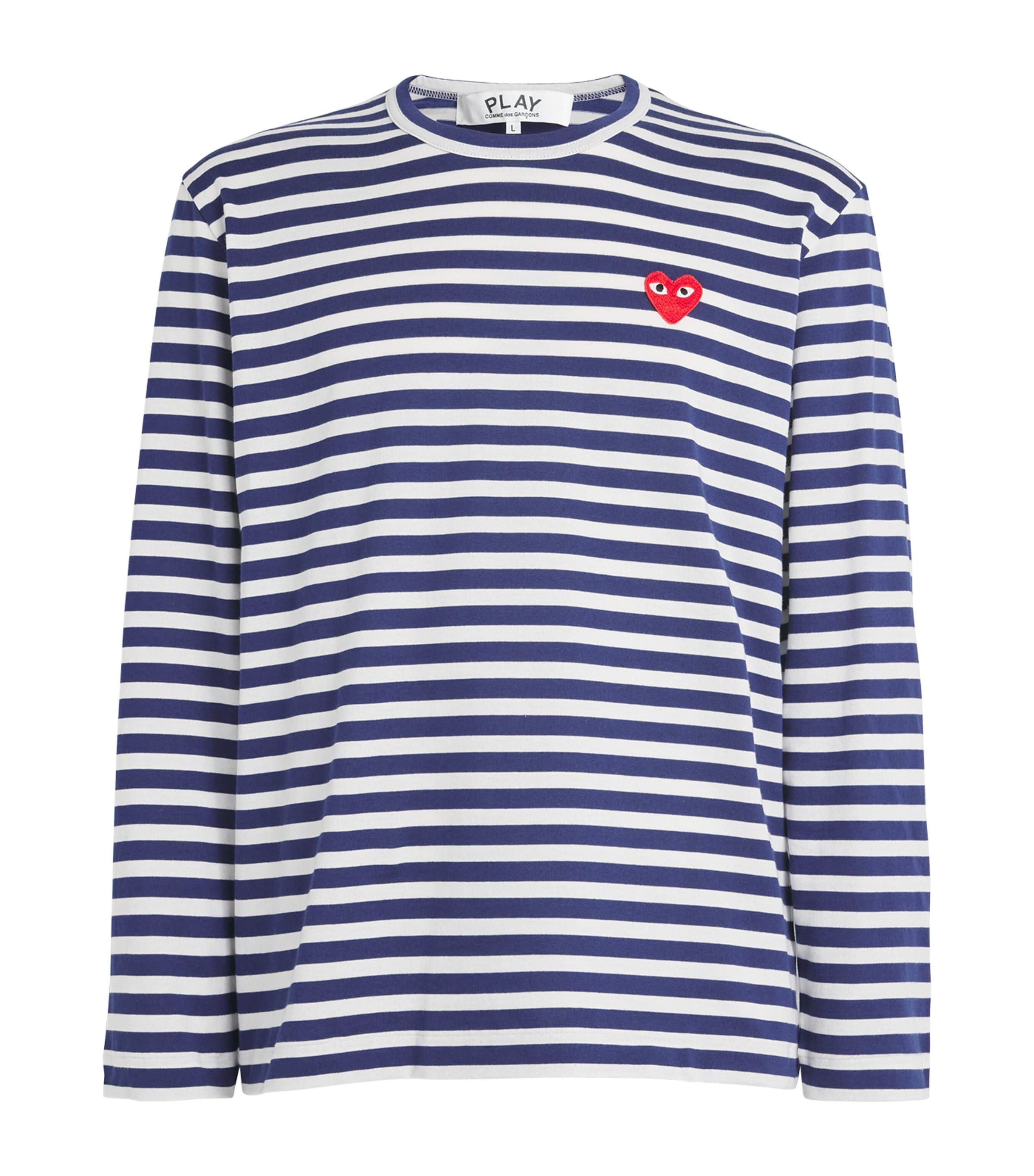 Comme Des Garçons Play Mens Heart Logo Striped T-Shirt Navy Image 1