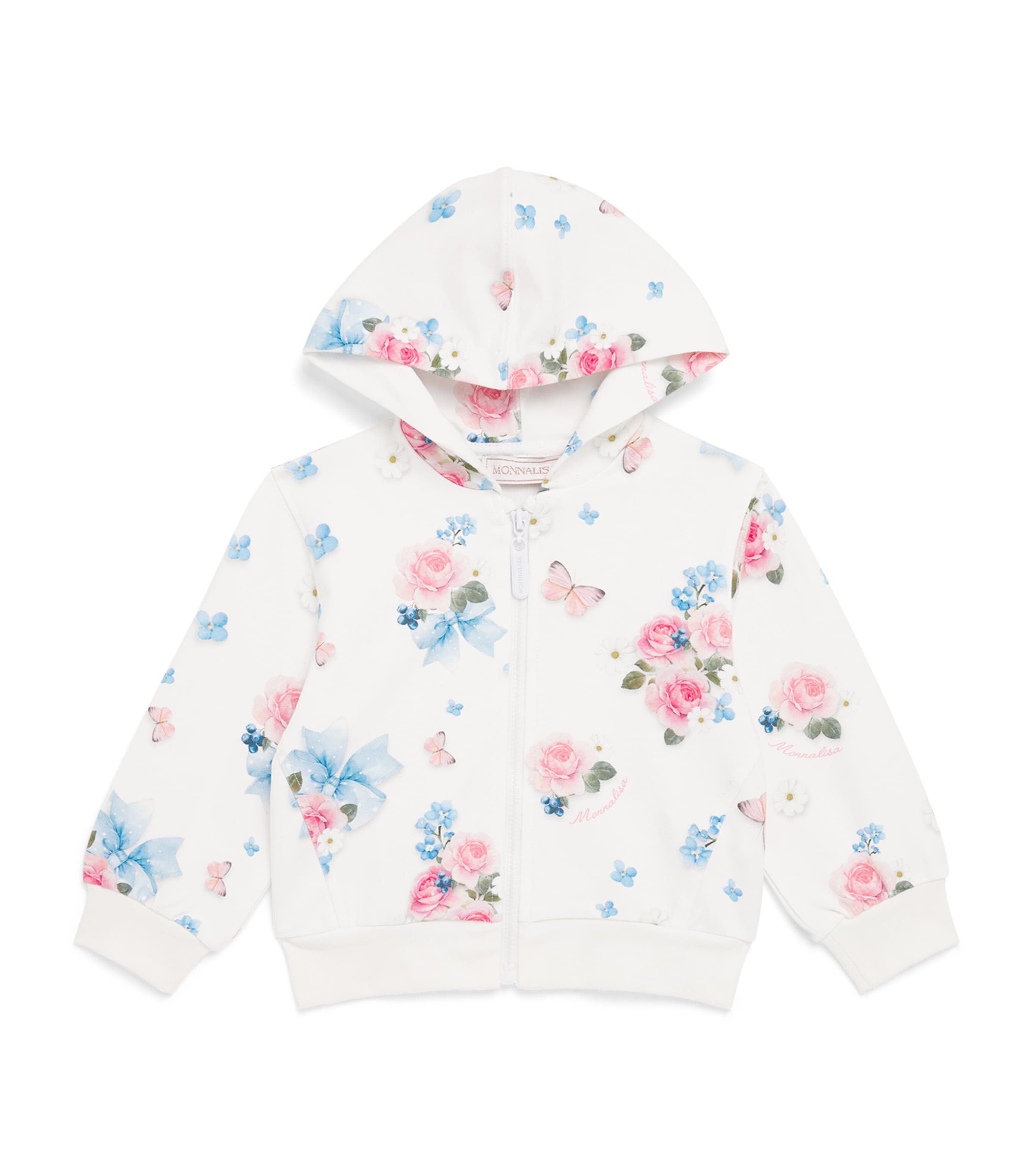 Monnalisa Floral Zip-Up Hoodie (3-36 Months) Optical White Image 1