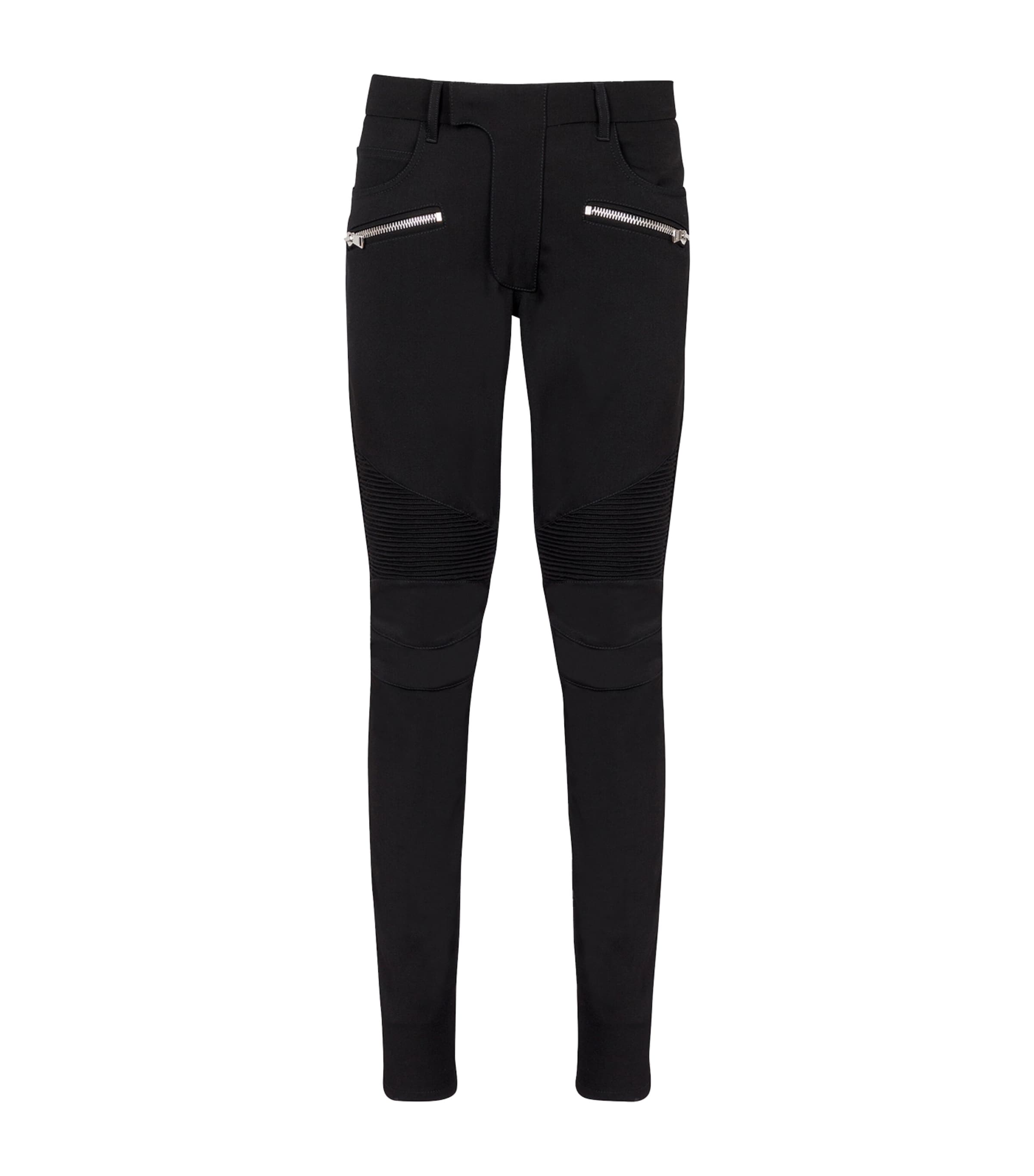 Shop Balmain Wool Slim Biker Trousers In Black