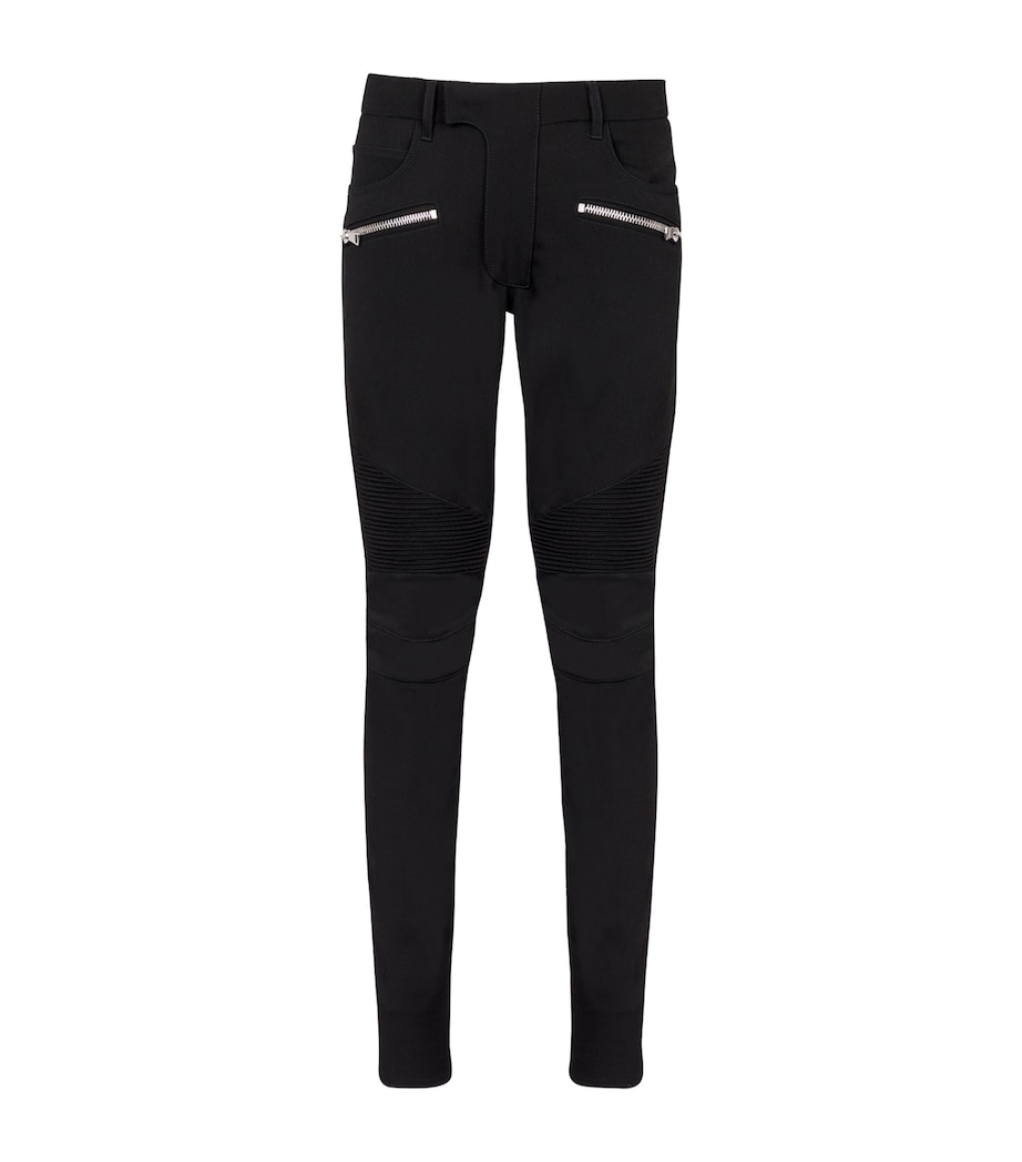 Balmain Mens Wool Slim Biker Trousers Noir Image 1
