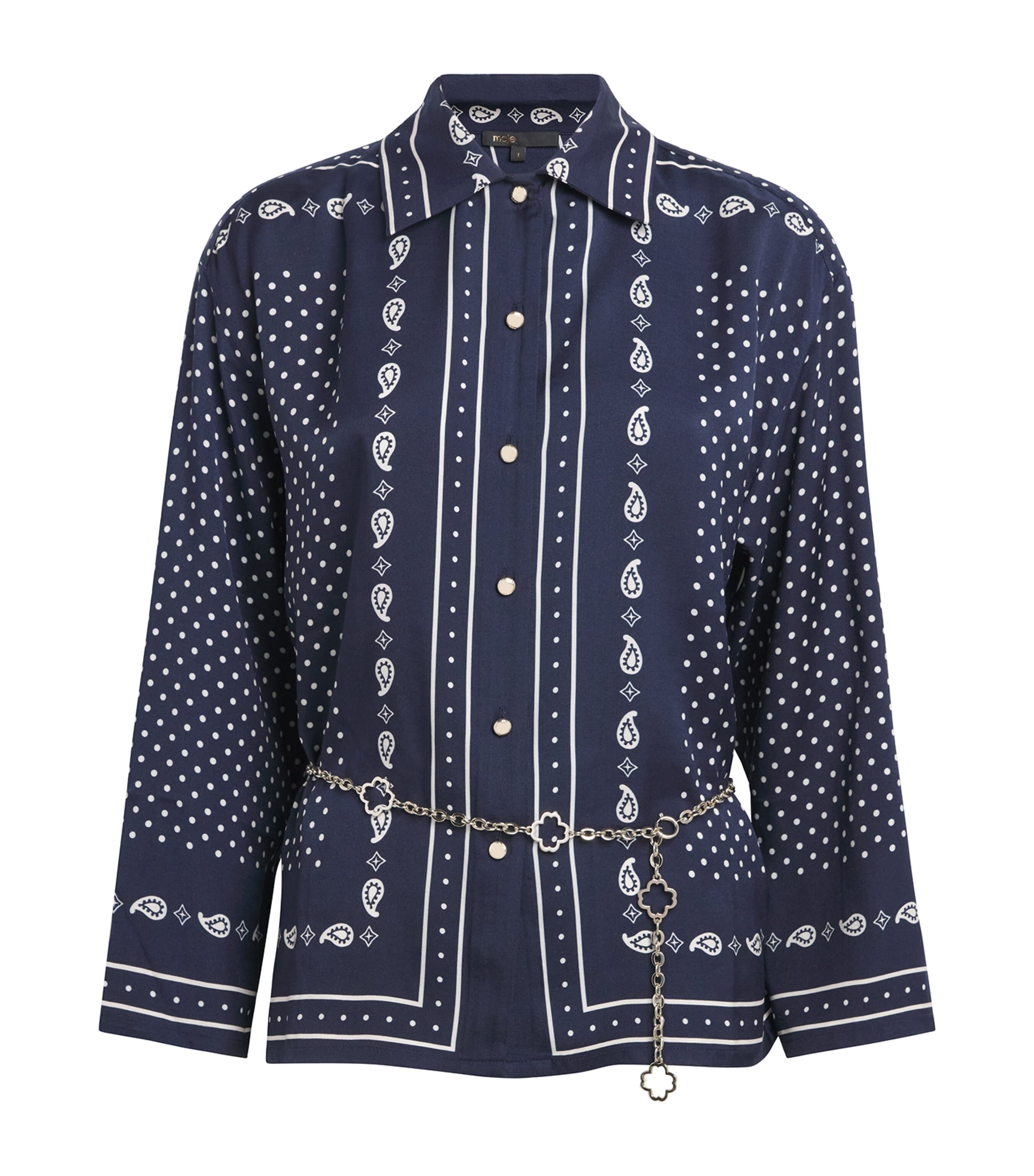 Maje Womens Printed Belted Shirt Navy Polka Dot Image 1