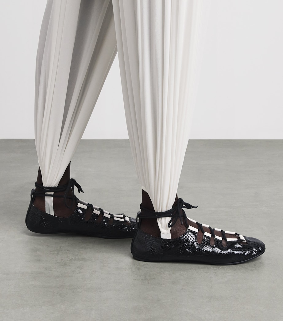 Alaïa Snakeskin Lace-Up Ballet Flats Noir Image 5