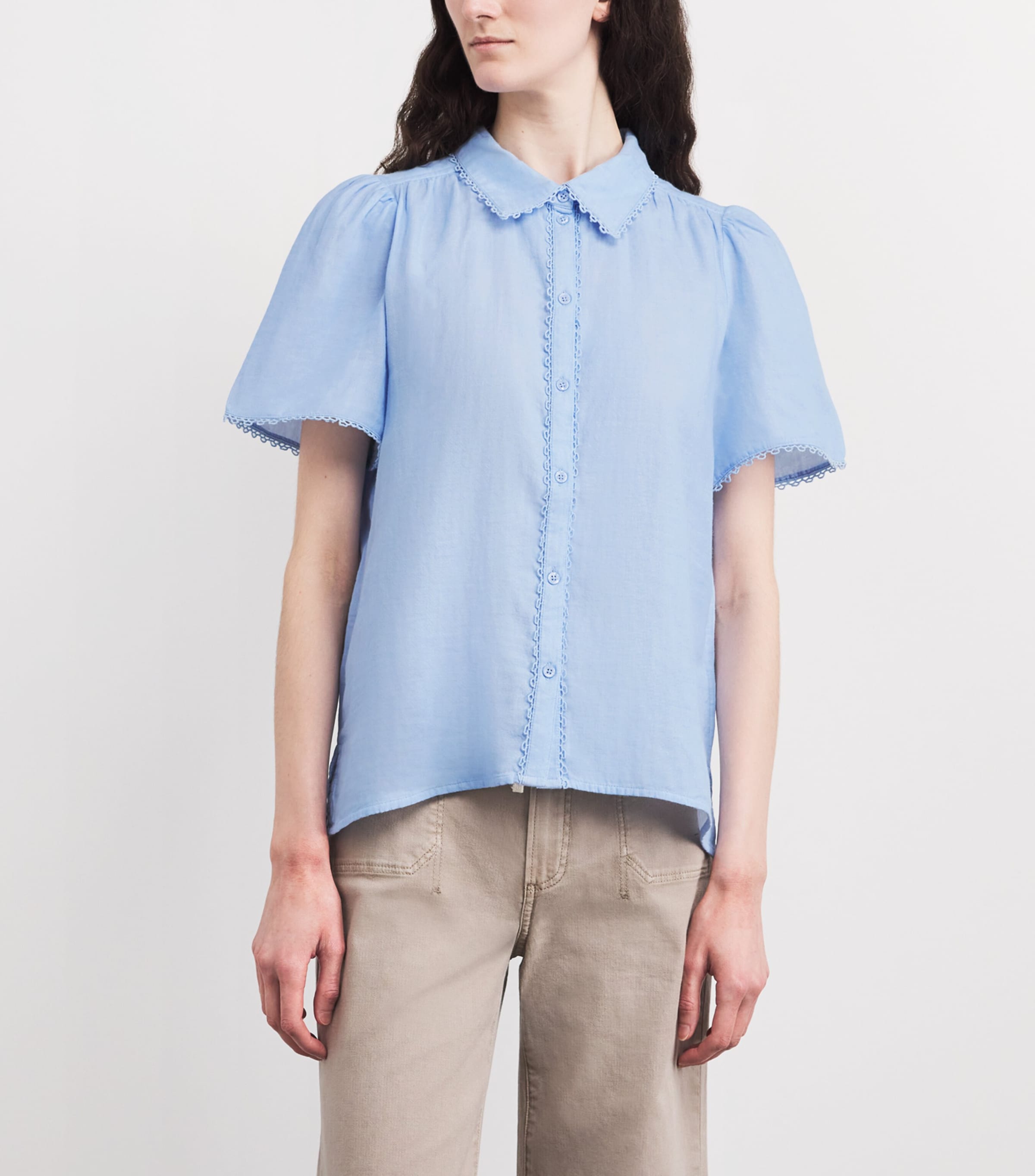 ME+EM Womens Cotton Cheesecloth Blouse Cloud Chambray Blue Image 4