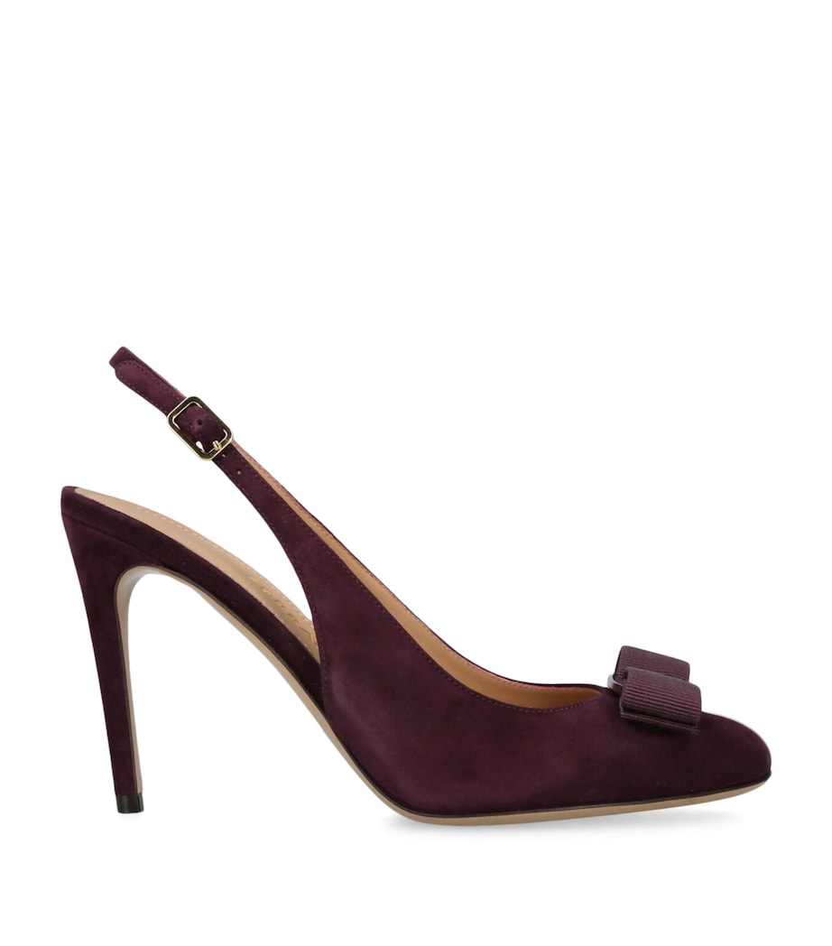 Salvatore Ferragamo Suede Vibily Slingback Pumps 95 Wine Image 1