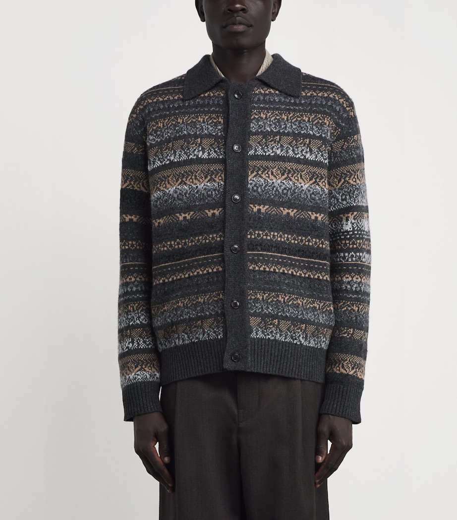 System Mens Fair Isle Cardigan Dark Grey Dg Image 3