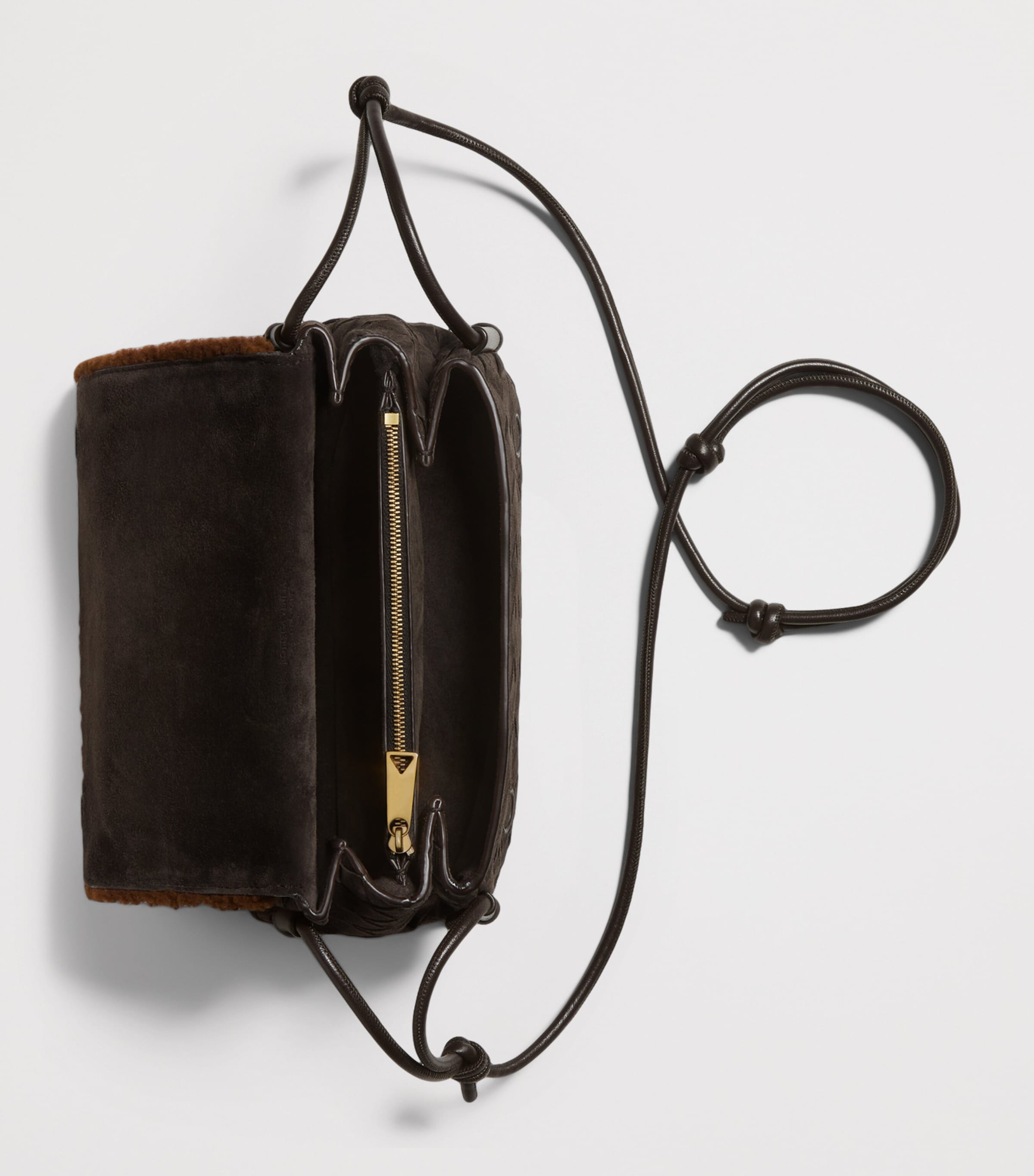 Bottega Veneta Grey Shearling Notturno Flap Cross-Body Bag