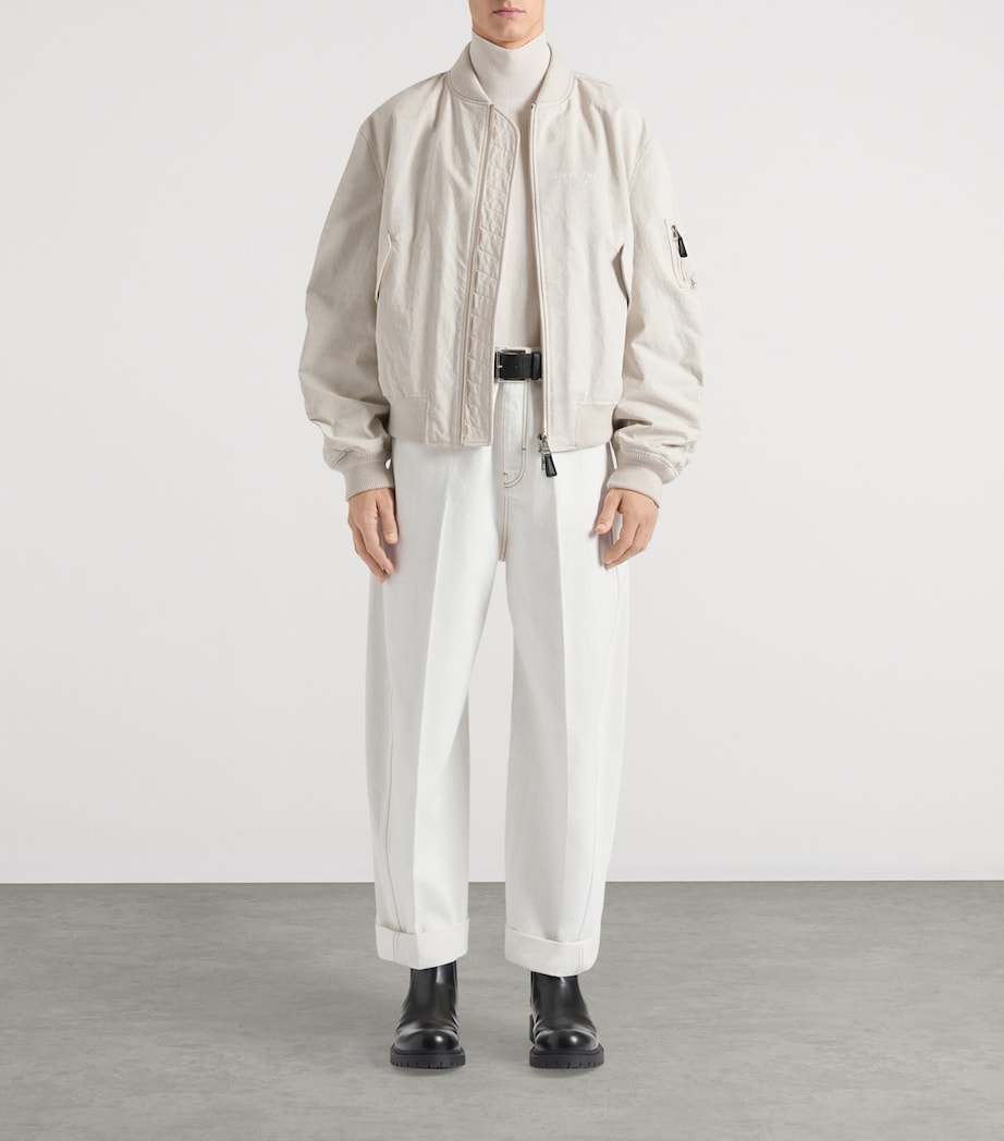 Cotton Blend Bomber Jacket LIGHT BEIGE Image 2