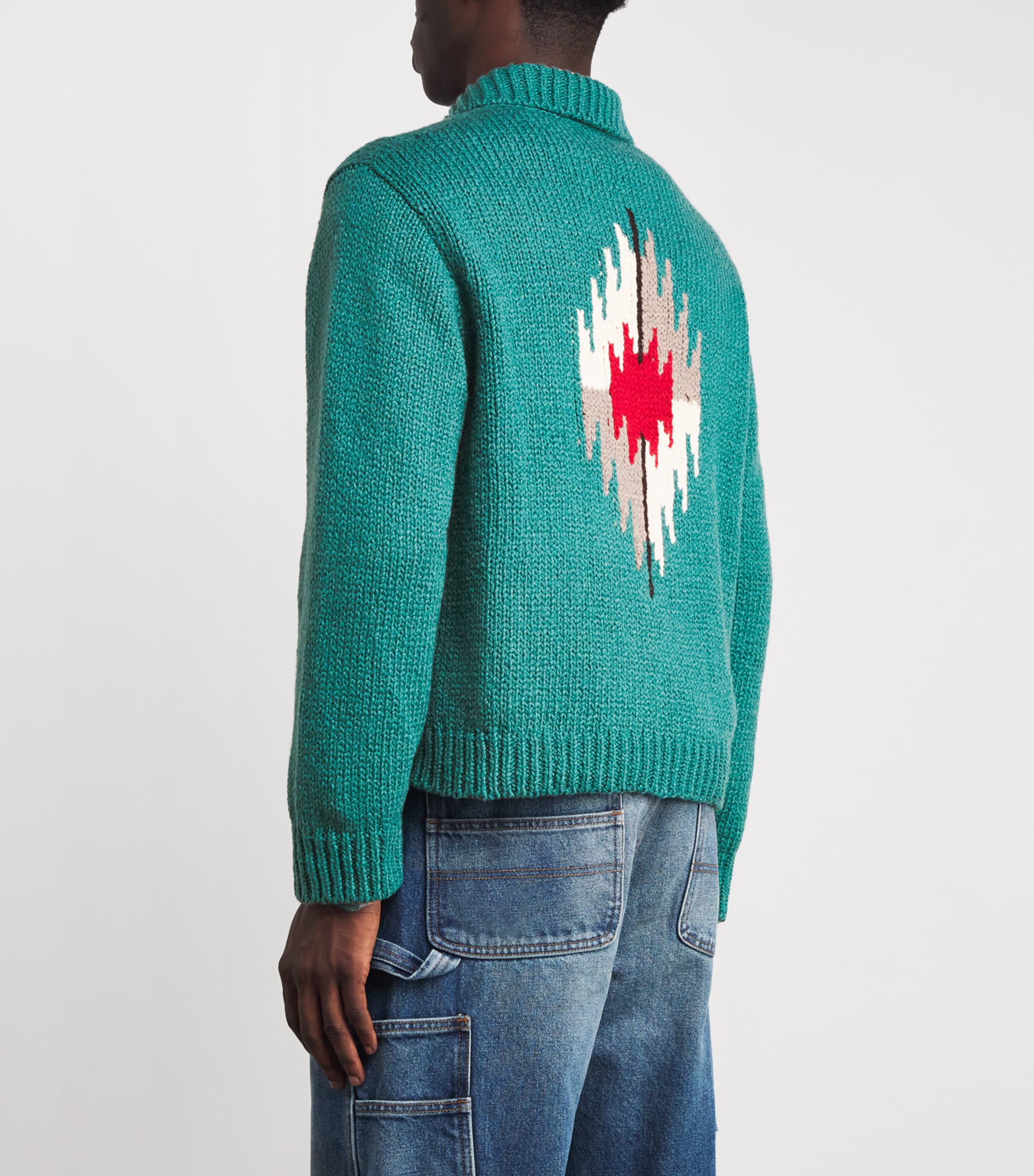 Cotton Navajo Intarsia Zip-Up Cardigan TEAL Image 4