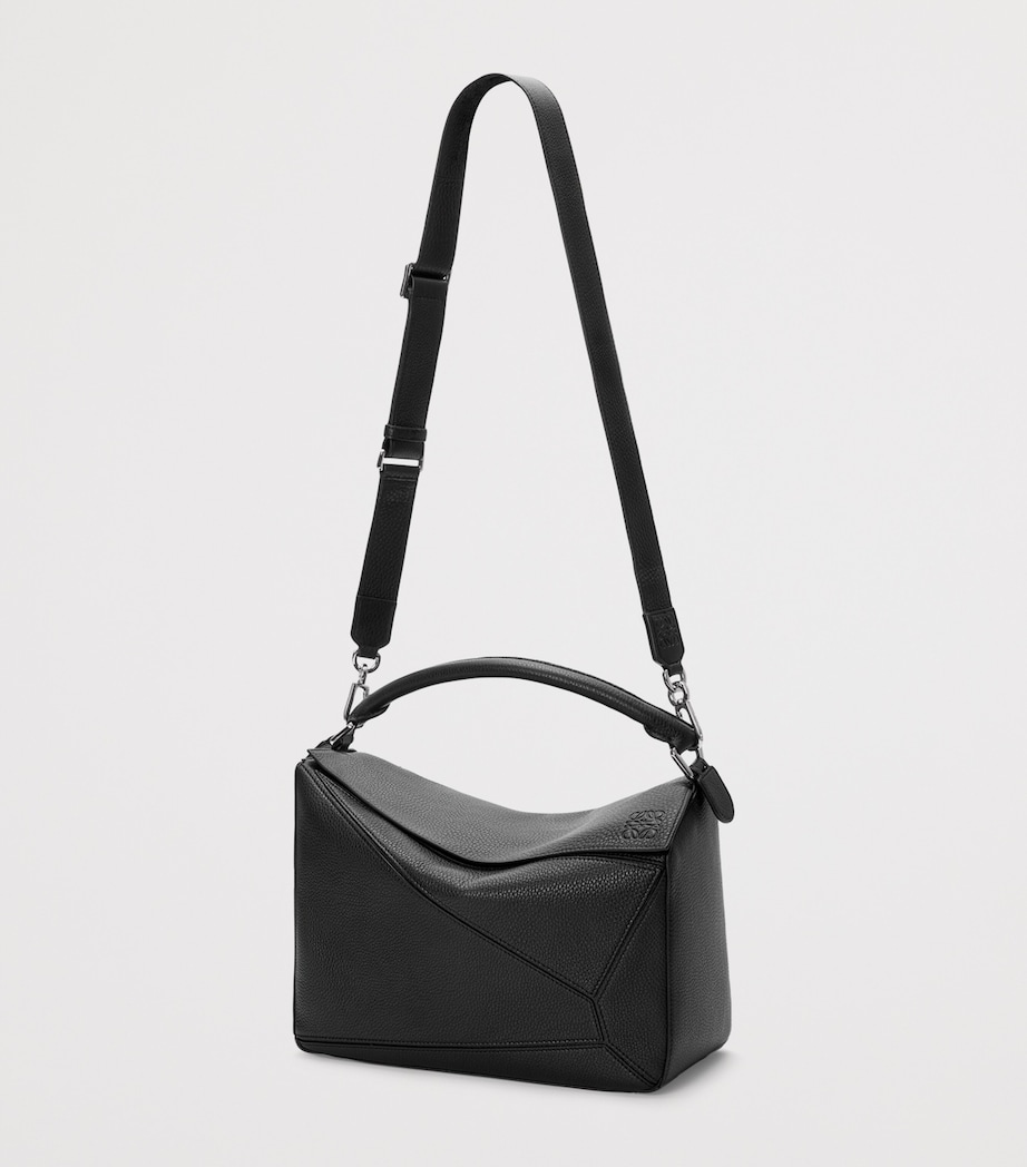 Large Leather Puzzle Edge Top-Handle Bag BLACK Image 5