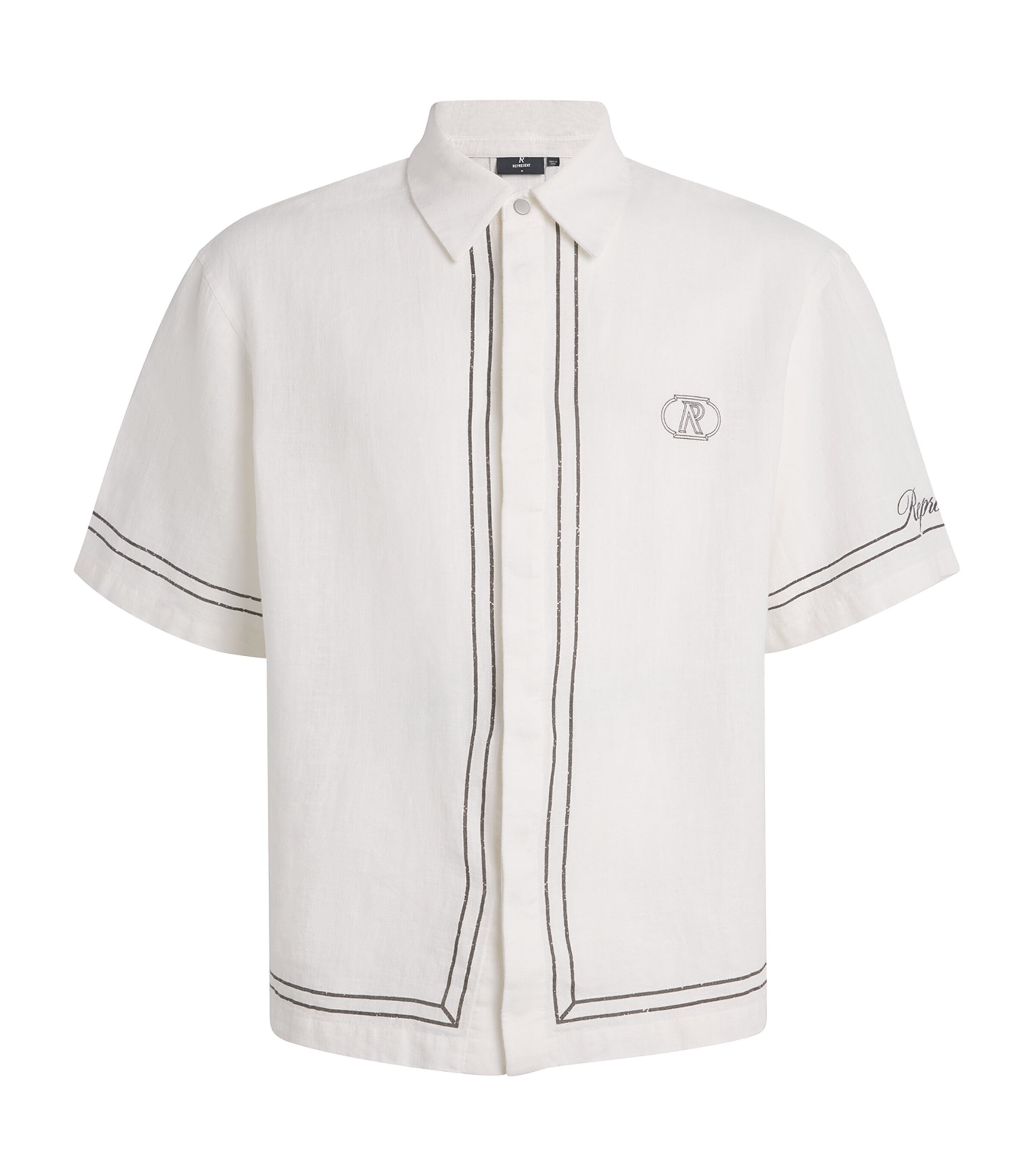 Represent Mens Border-Detail Short-Sleeve Shirt Whisper White Image 1