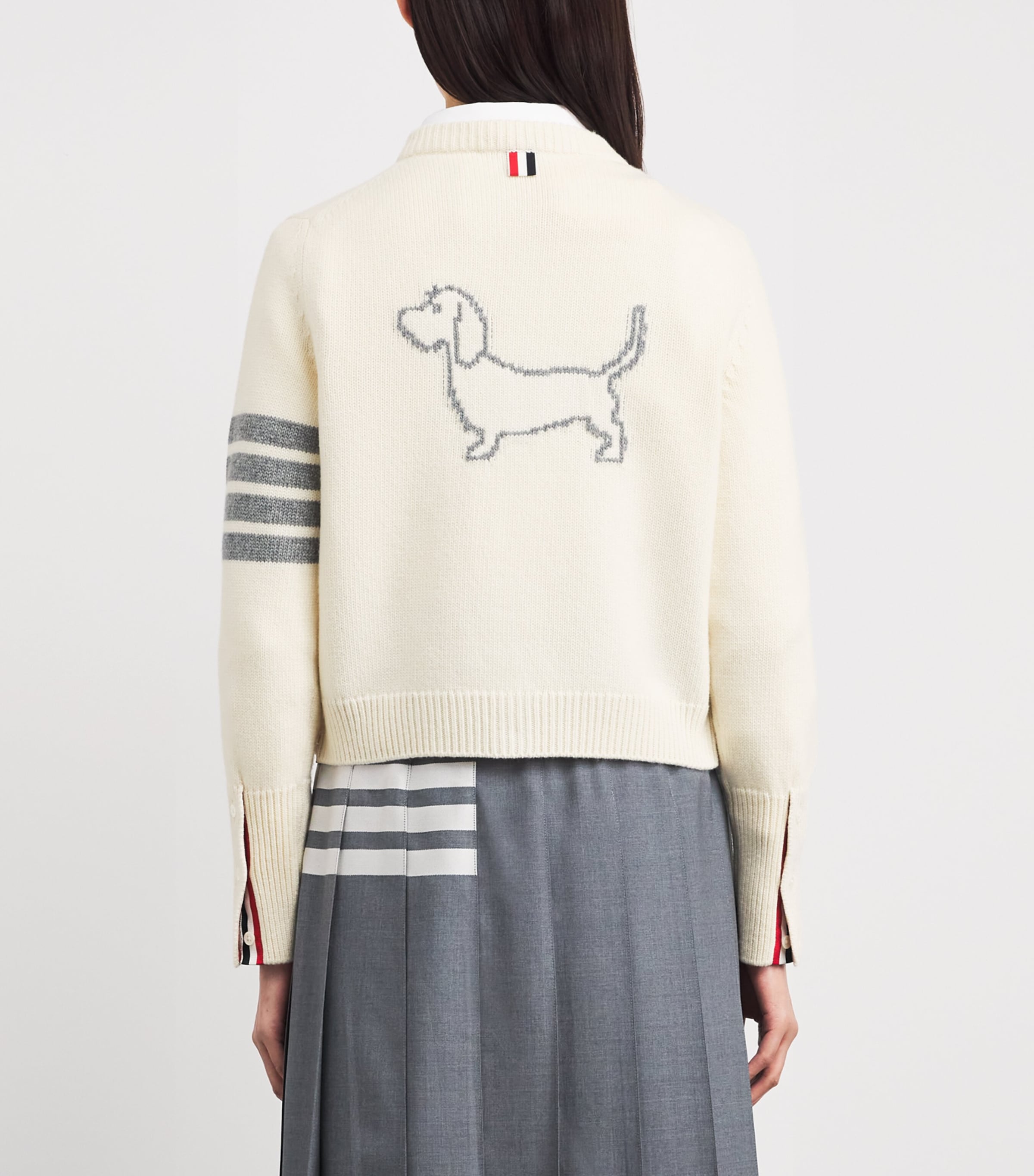 Thom Browne Womens Wool Hector 4-Bar Cardigan White Image 5