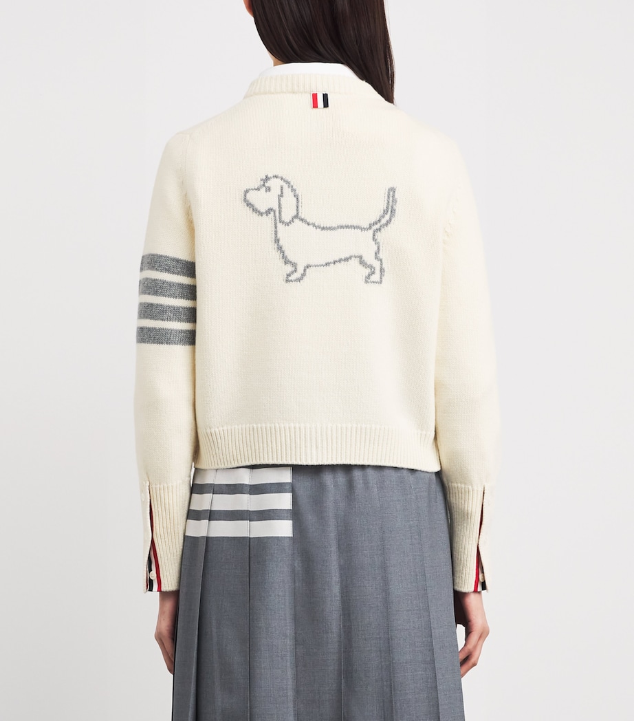 Thom Browne Womens Wool Hector 4-Bar Cardigan White Image 5