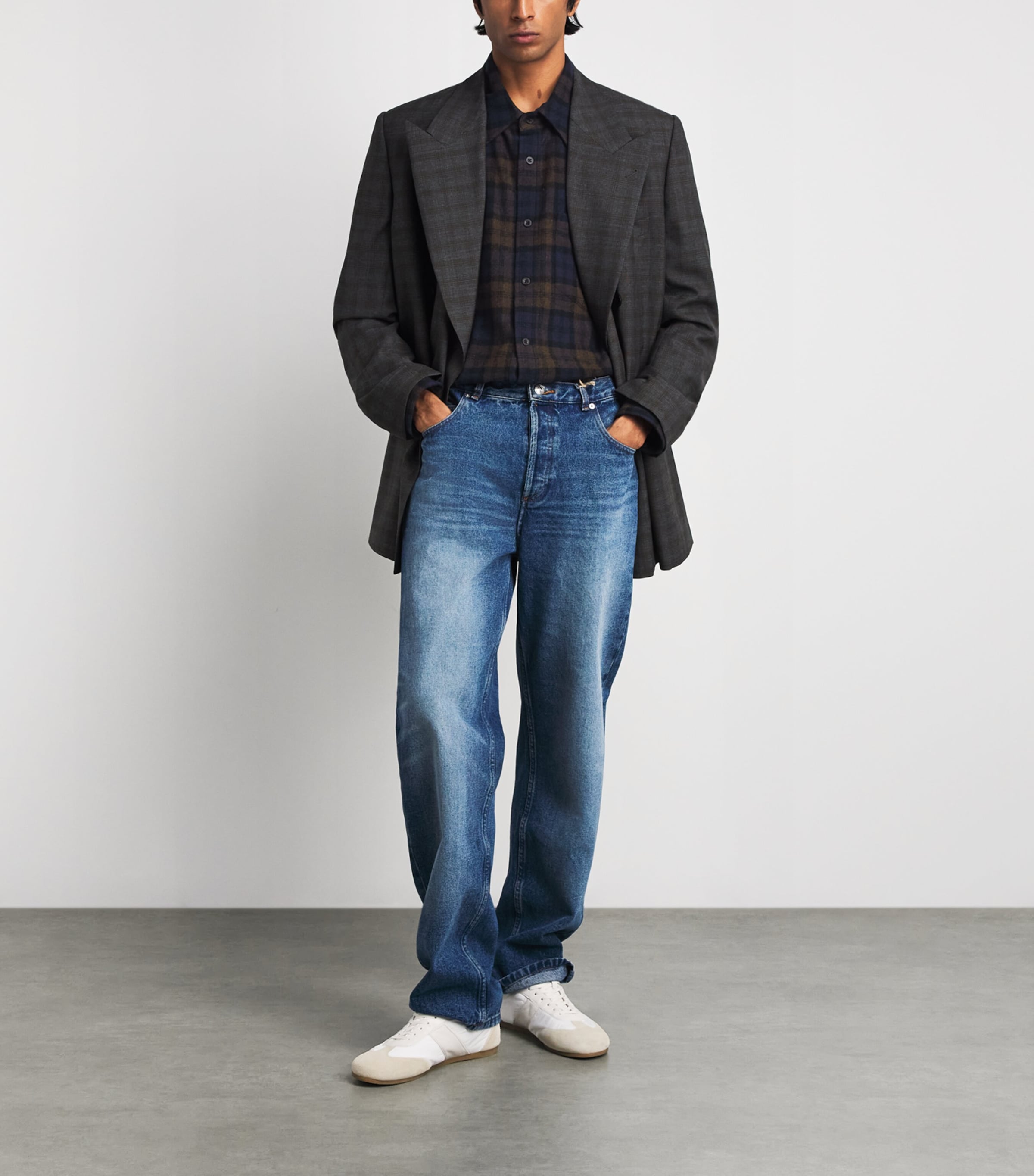 System Mens Wool-Blend Check Shirt Dark Navy Image 2