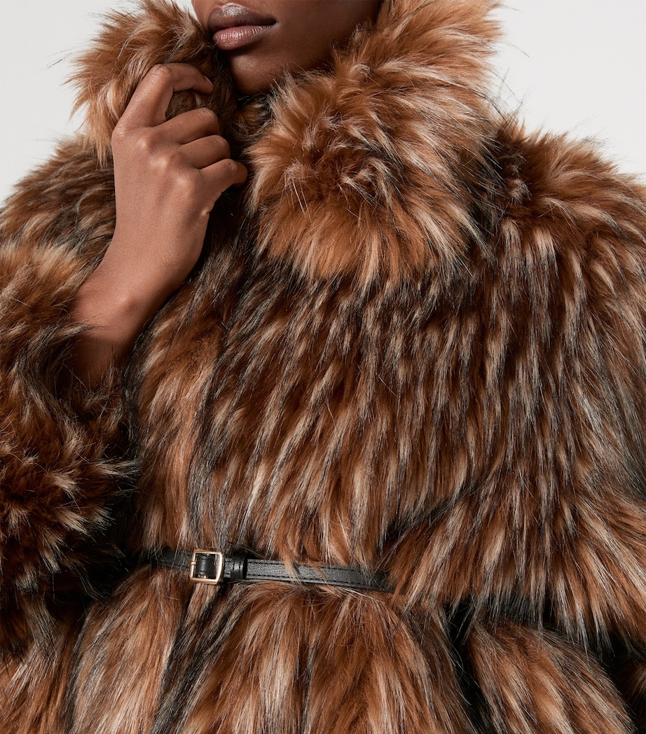 Marina Rinaldi Womens Faux Fur Belted Coat Camel Image 6