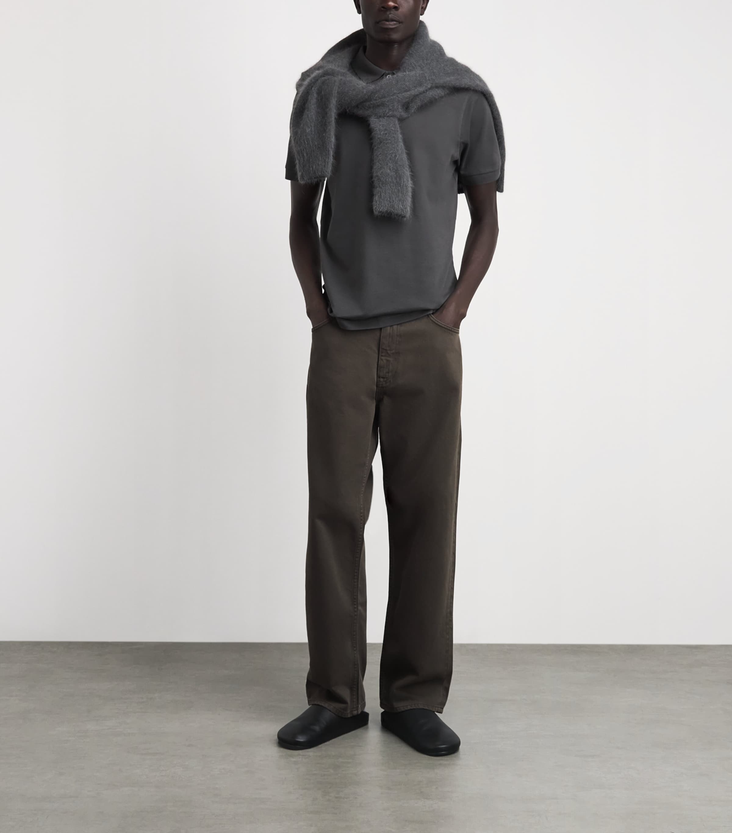 Sunspel Mens Supima Cotton Polo Shirt Anthracite Image 2