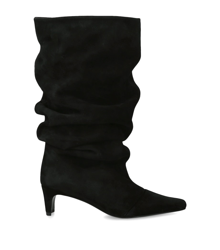 STAUD Suede Wally Slouch Heeled Boots 55 Black Image 1