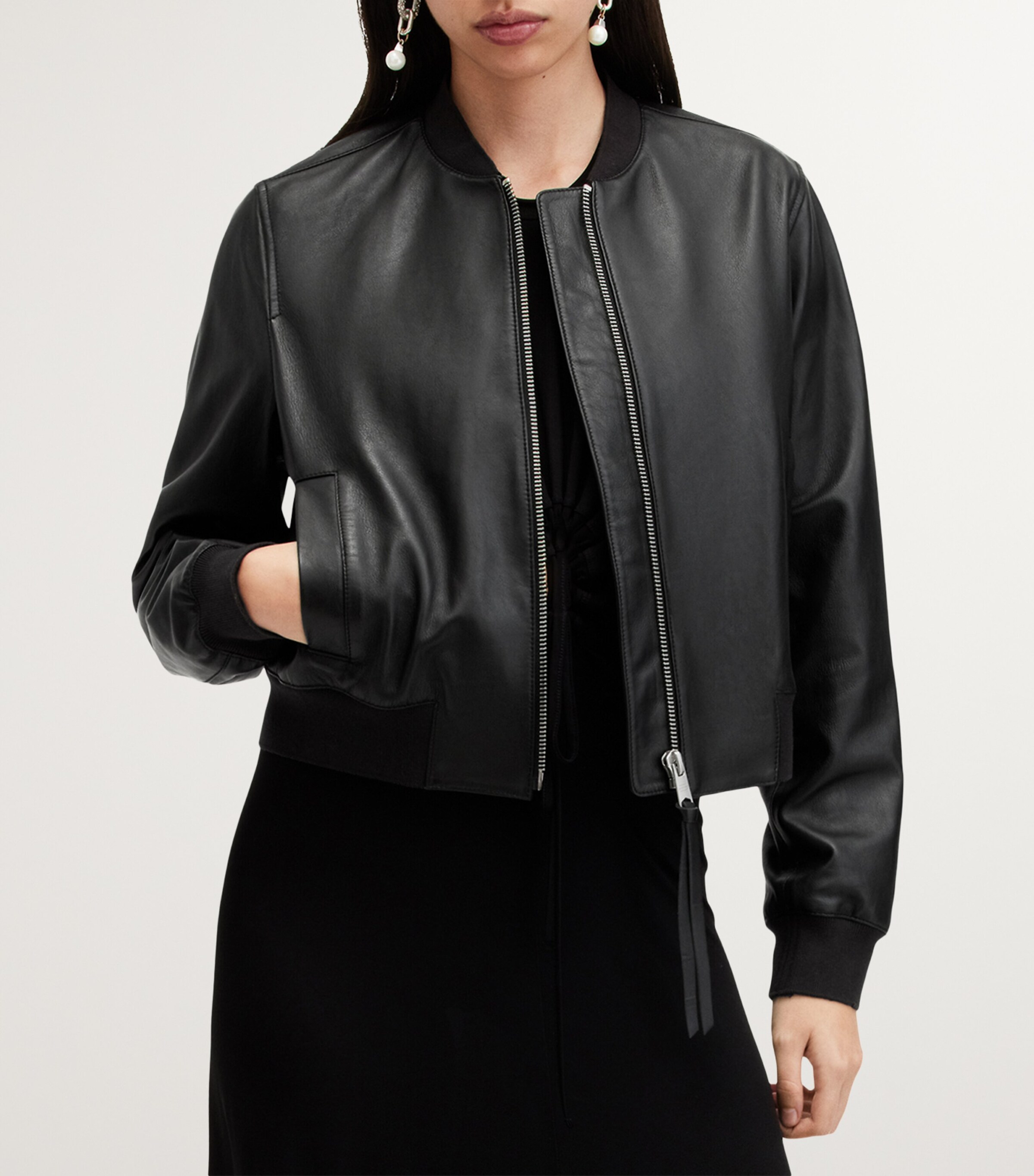 Leather Orten Bomber Jacket BLACK Image 11