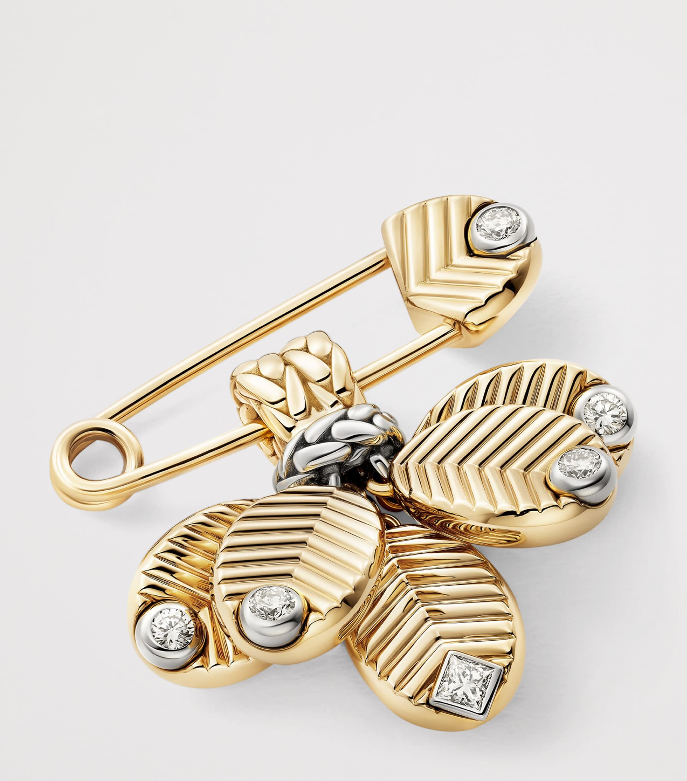 Yellow Gold, White Gold and Diamond Grain de Café Brooch MIXED GOLD Image 3