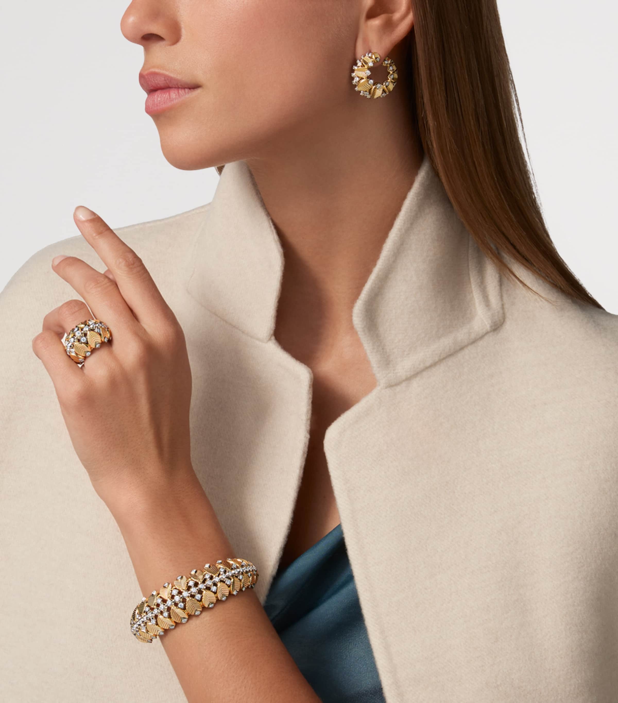 Yellow Gold, White Gold and Diamond Grain de Café Ring YELLOW GOLD Image 3