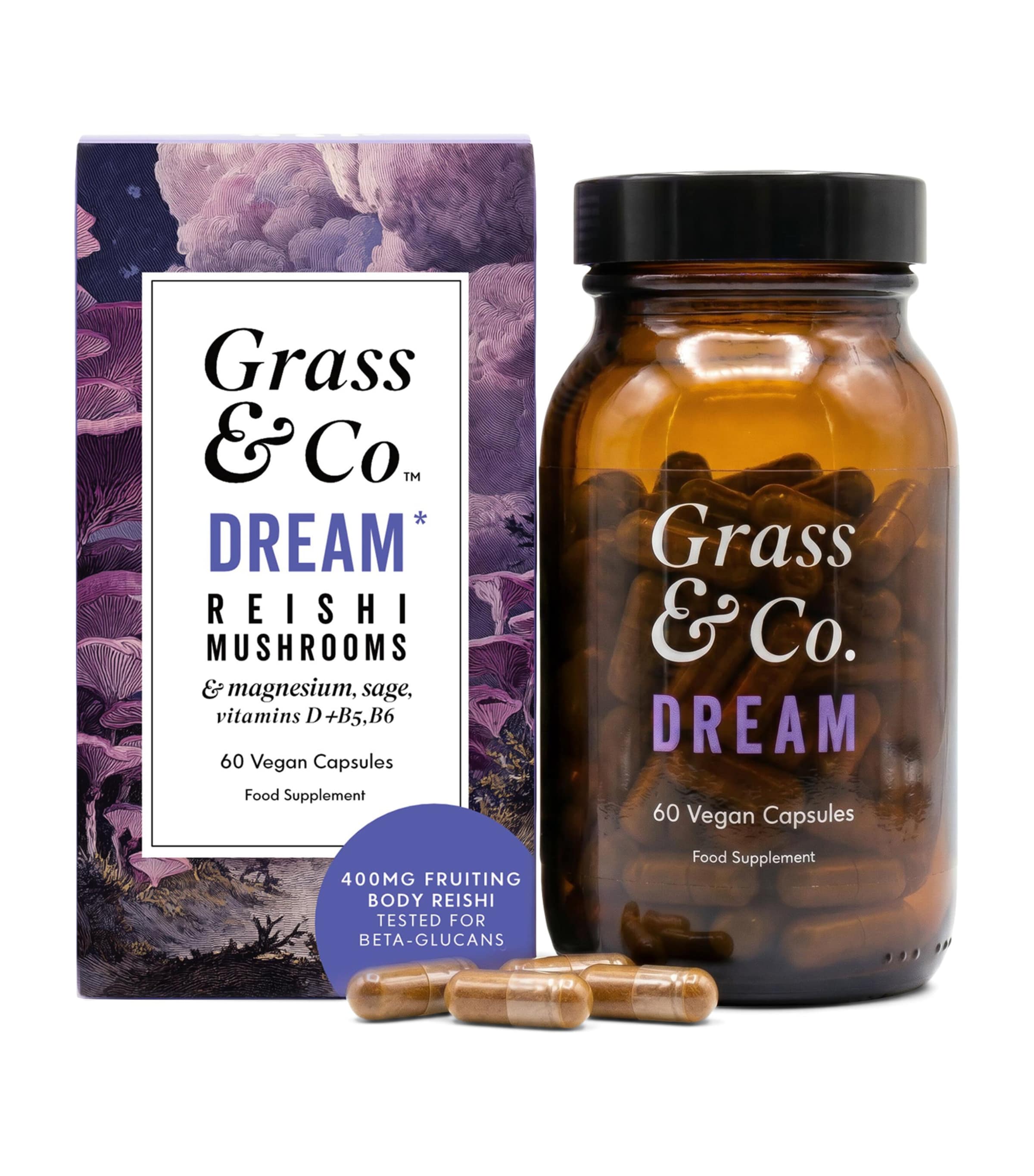 Grass & Co. DREAM Reishi Mushrooms with Magnesium + Sage (60 Vegan Capsules) Image 1