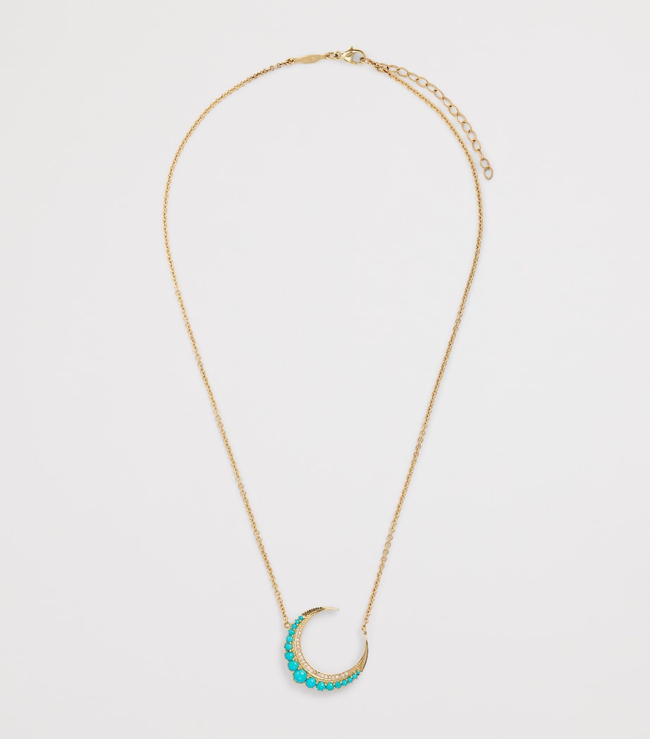 Small Yellow Gold, Diamond and Turquoise Crescent Moon Necklace YELLOW GOLD Image 3