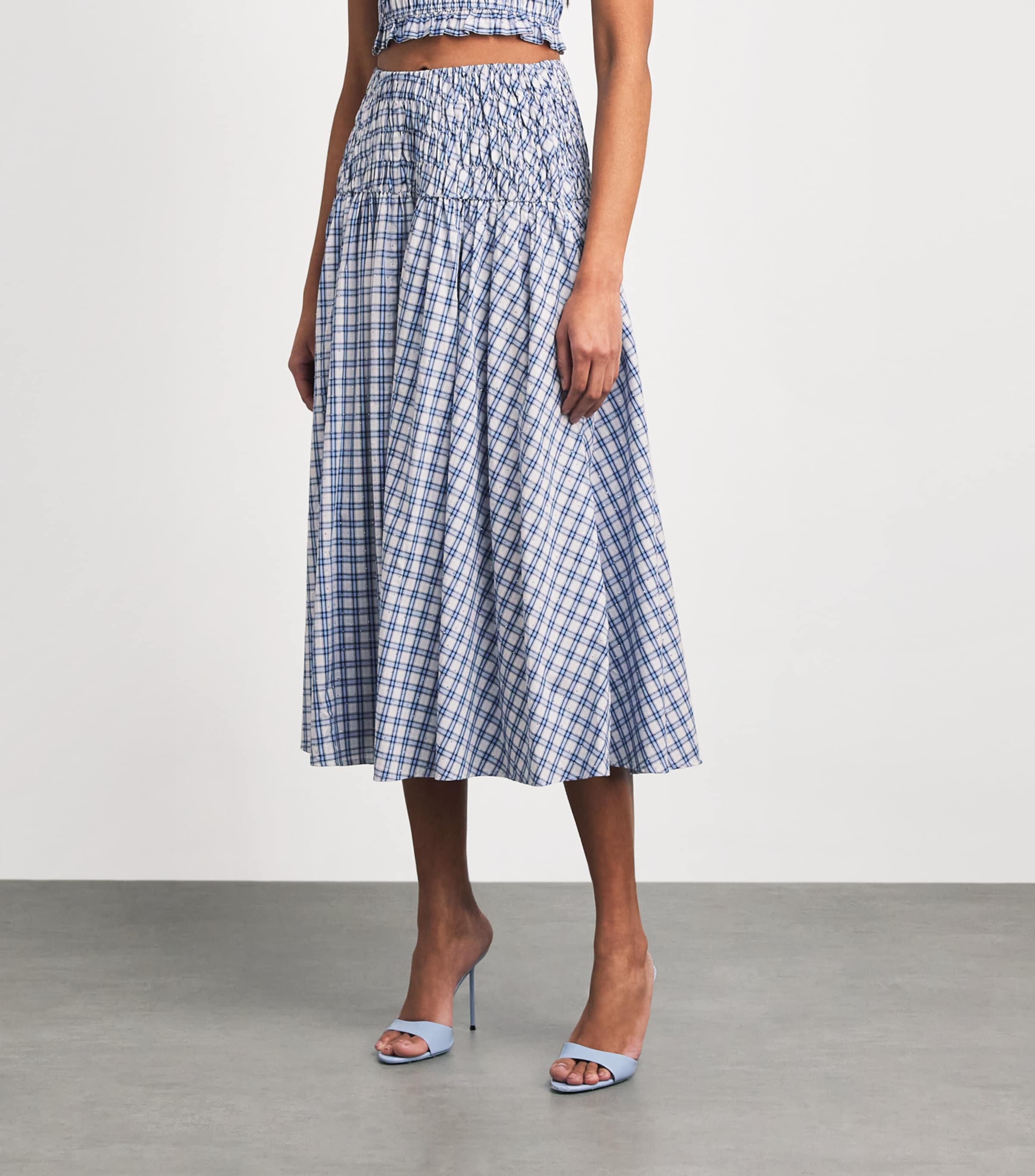 Maje Womens Embellished Check Midi Skirt Blue Check Print Image 4