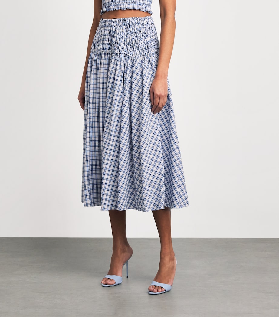 Maje Womens Embellished Check Midi Skirt Blue Check Print Image 4