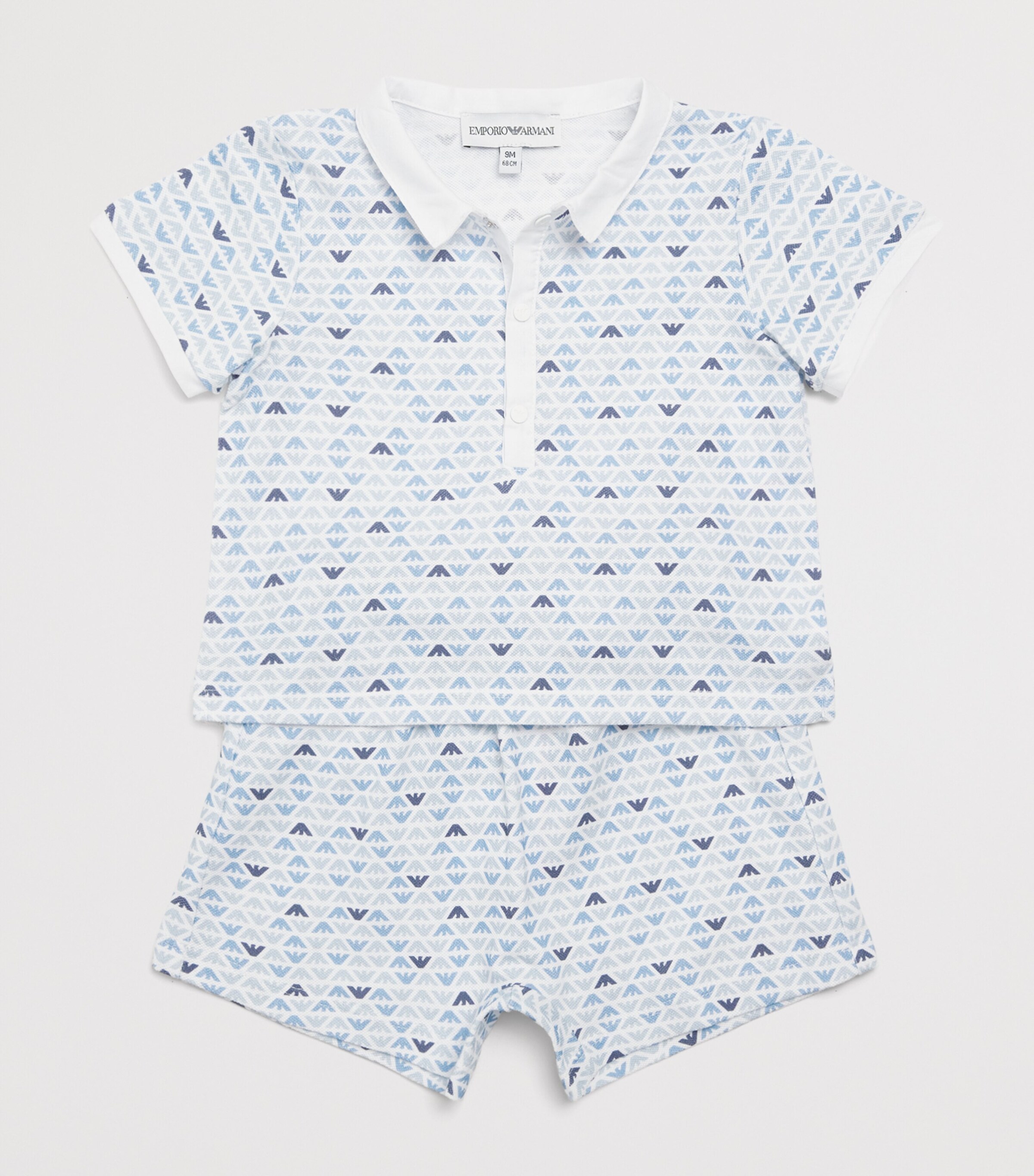 Emporio Armani Kids Cotton Logo Top and Shorts Set (1-12 Months) Eagle L.blue Image 3