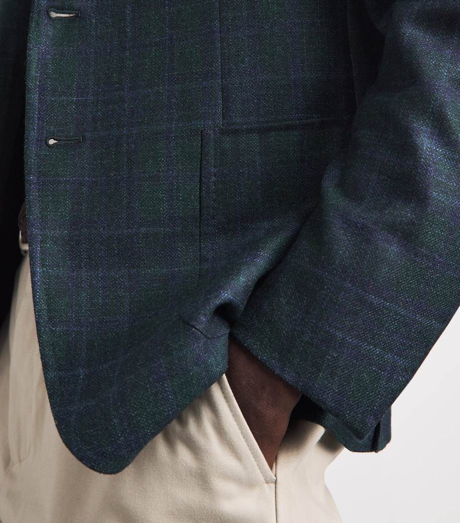 Isaia Mens Wool-Silk-Cashmere Check Capri Blazer Image 3