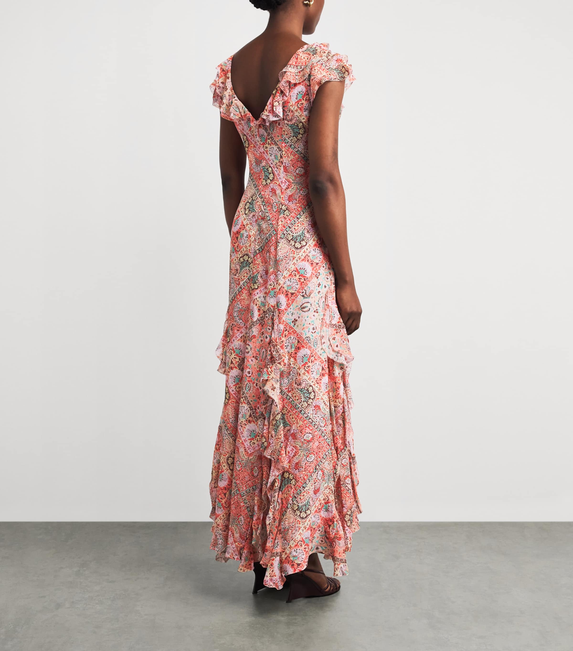 Rixo Womens Silk Printed Ambika Maxi Dress Bttrfly Paisley Orng Image 4
