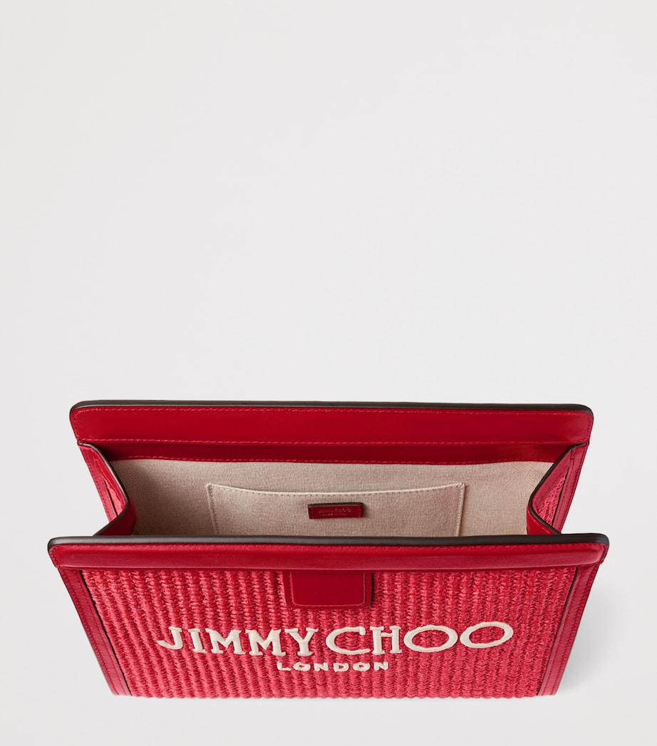 Jimmy Choo Raffia Leather-Trim Avenue Pouch Ruby Red/light Gold Image 5