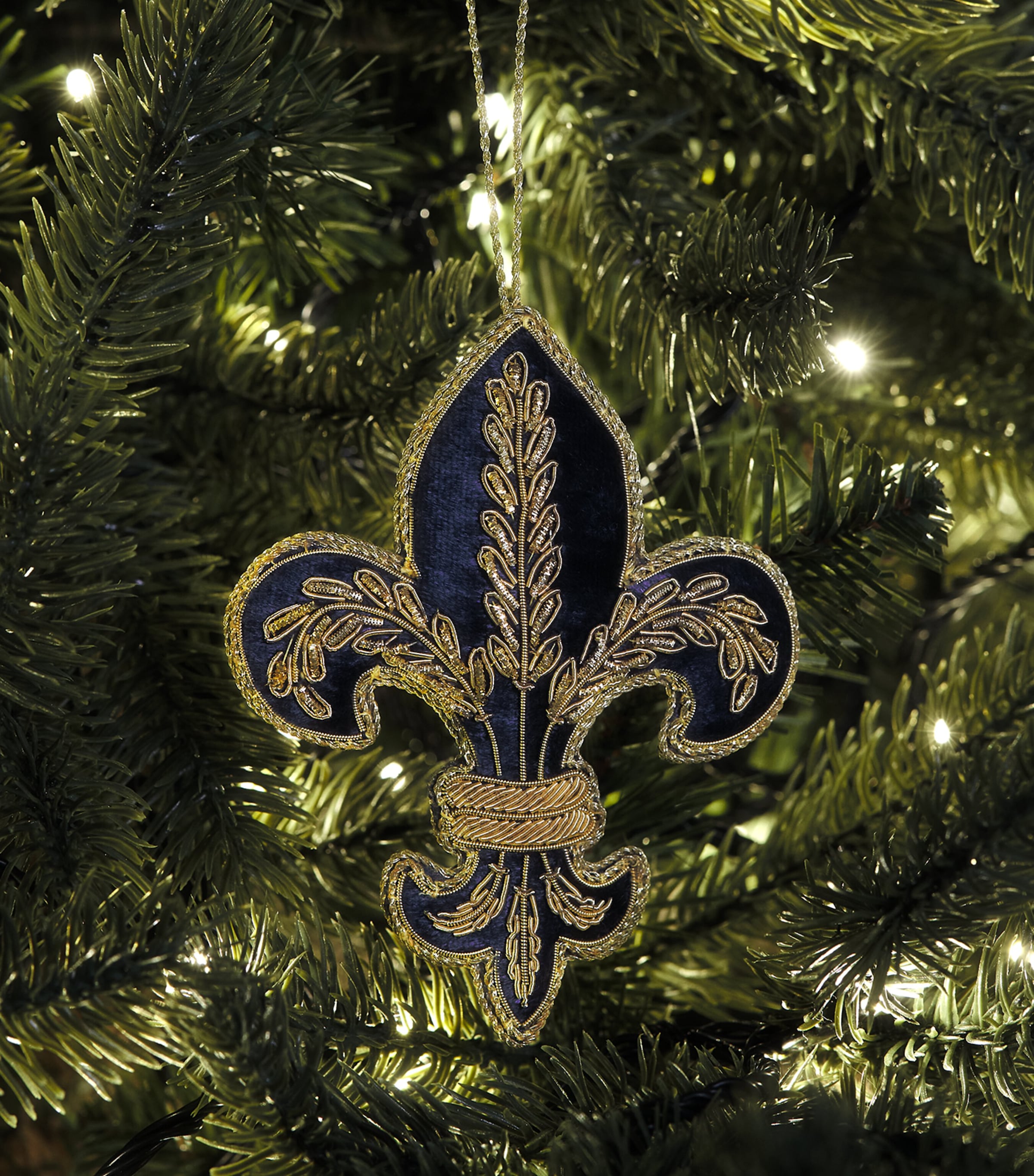 Tinker Tailor Velvet Fleur-De-Lis Tree Decoration Navy & Gold Image 3