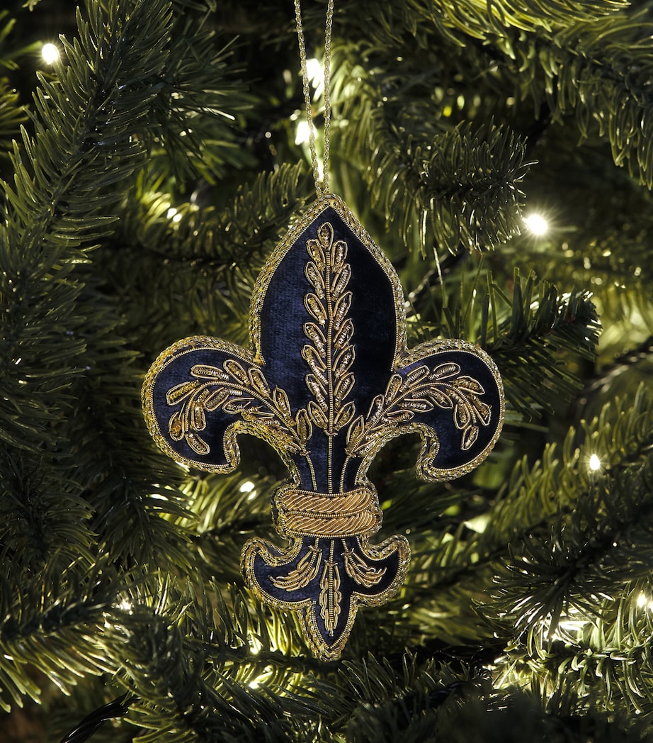 Tinker Tailor Velvet Fleur-De-Lis Tree Decoration Navy & Gold Image 3