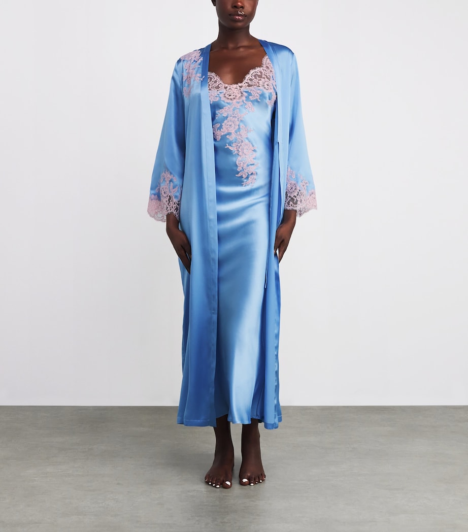 Silk Lace-Trim Bénédicte Long Robe 5276 CIEL/LILA Image 2