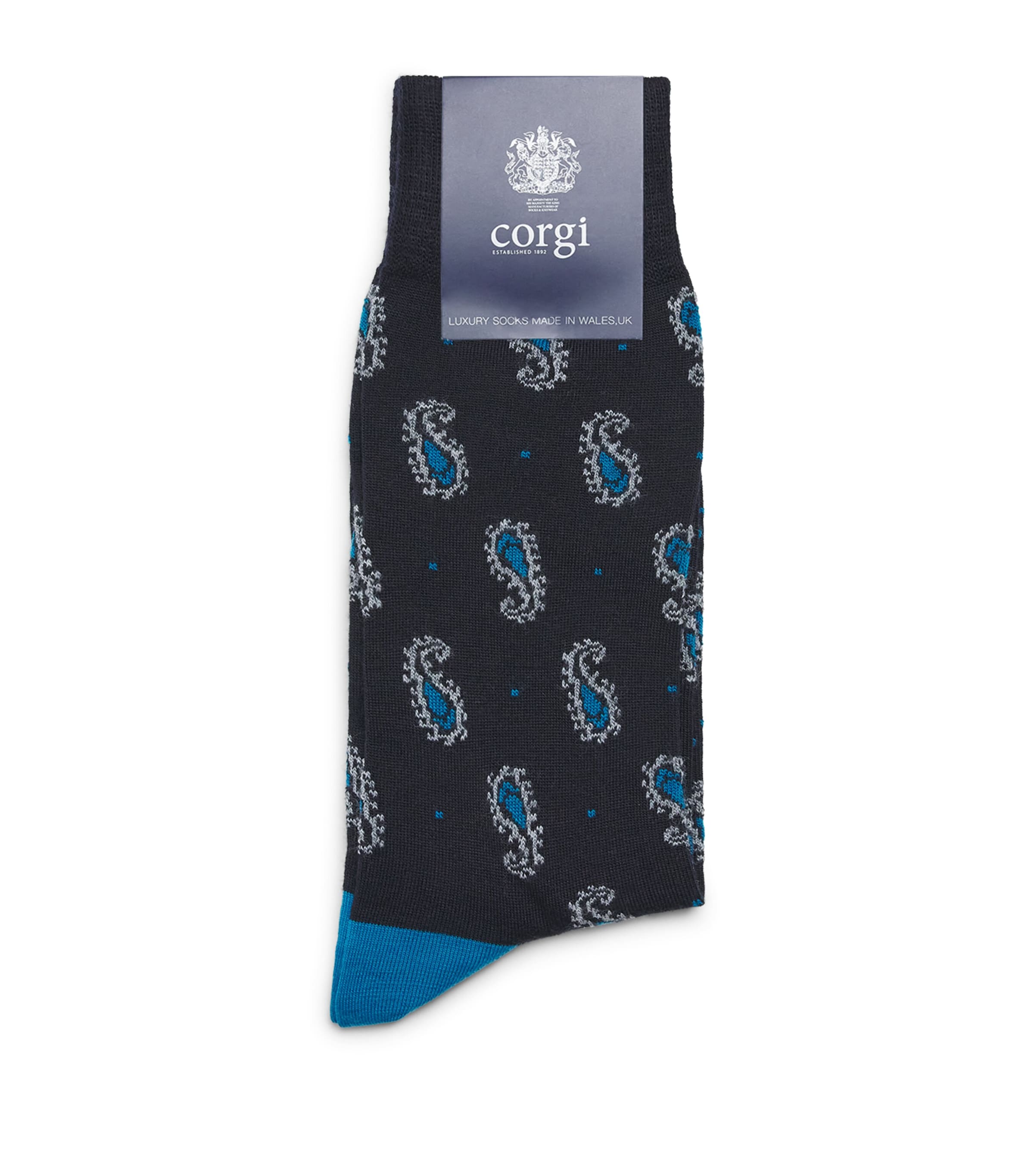 Corgi Mens Wool-Blend Paisley Socks Navy/blue Image 1