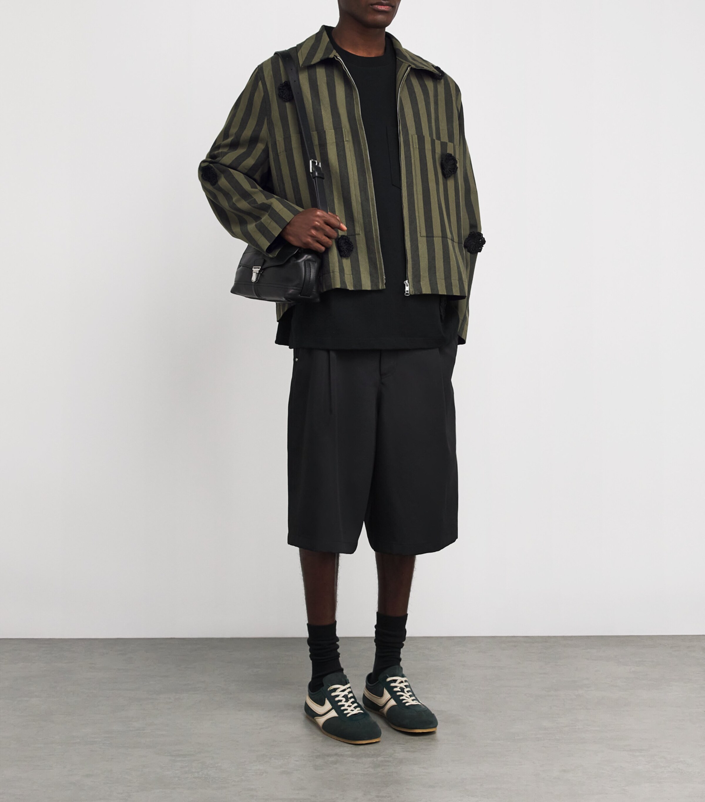 Stripe Daisy-Appliqué Overshirt GREEN / BLACK Image 2