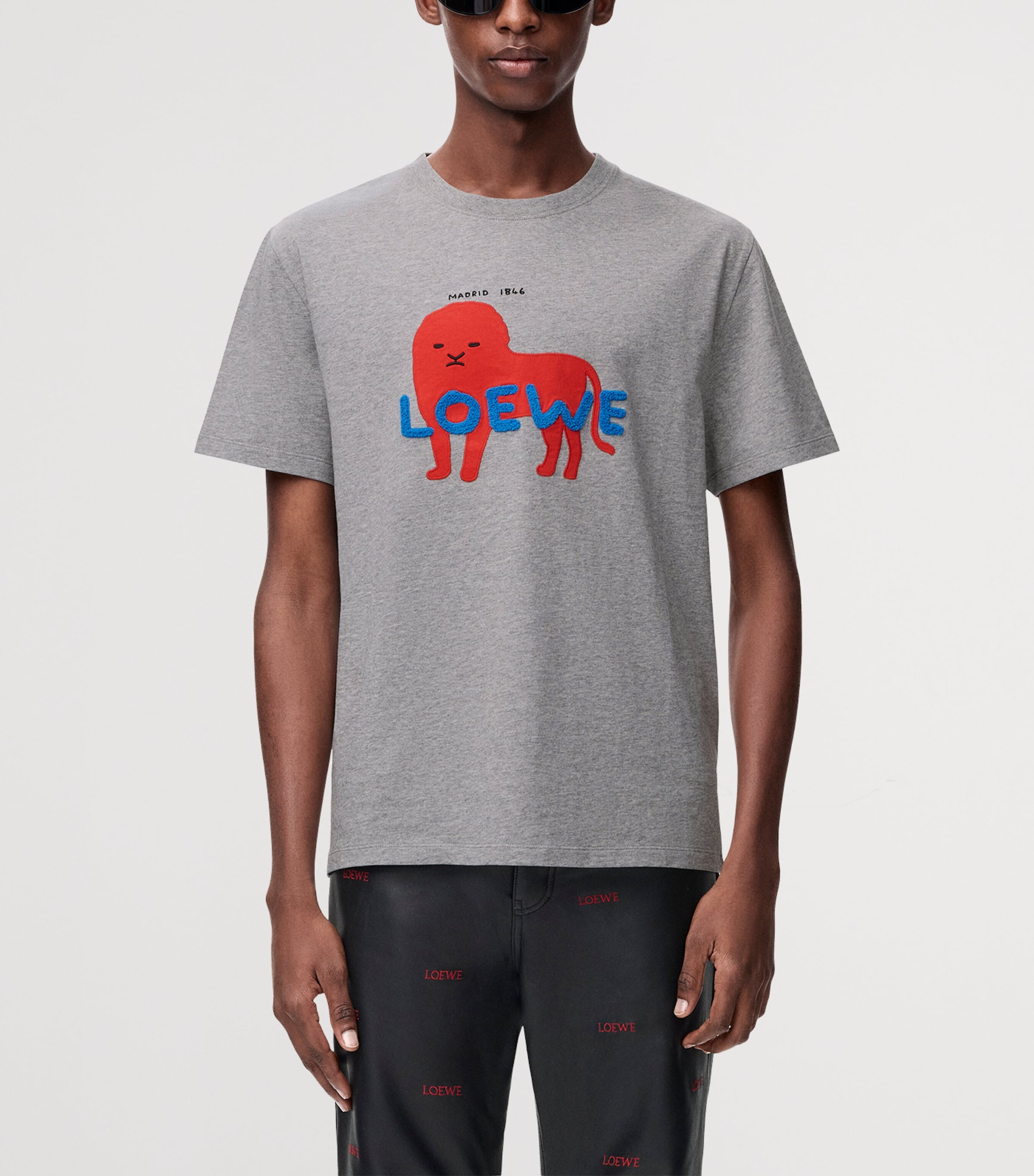 LOEWE Mens Cotton Relaxed Lion T-Shirt Grey Melange Image 3