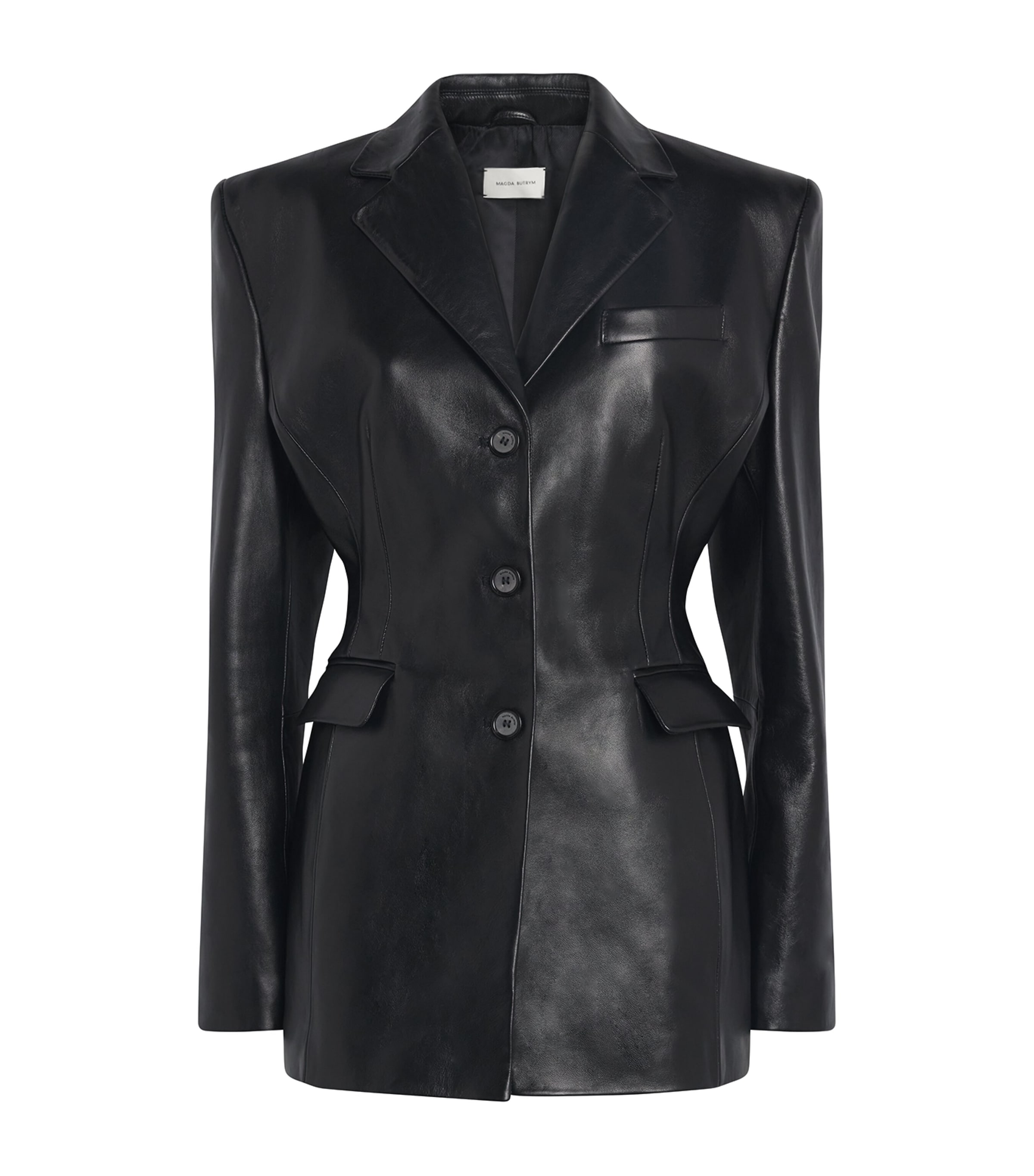 Magda Butrym Leather Tie-back Blazer In Black
