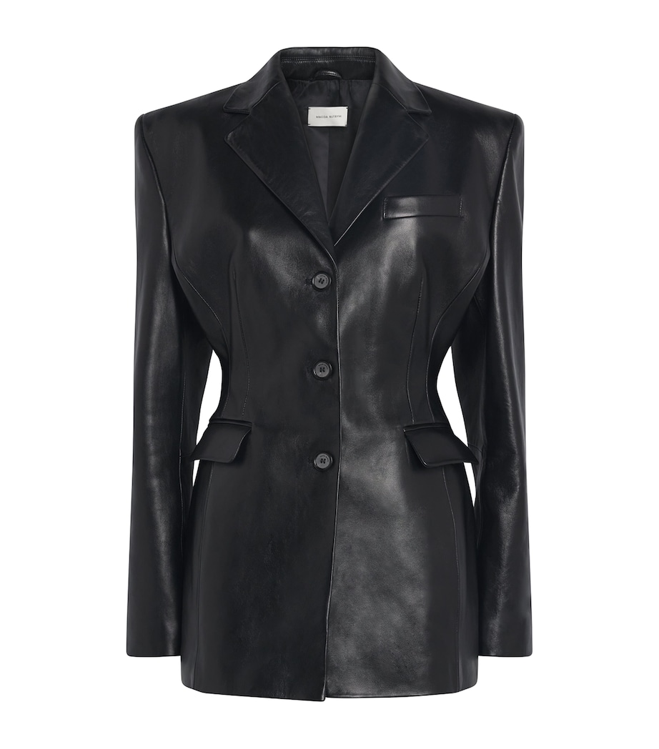 Leather Fitted Blazer BLACK Image 1