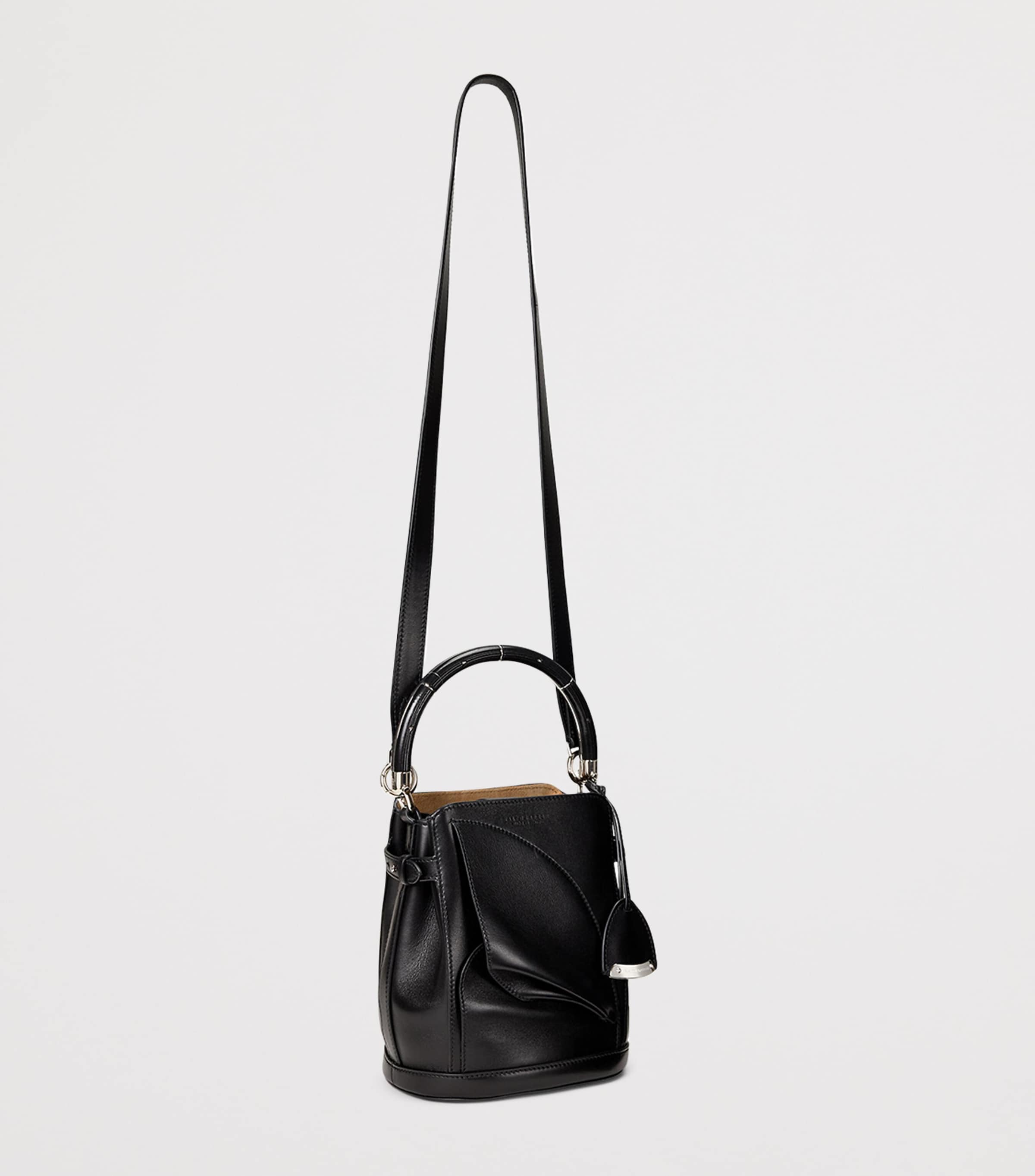 Ralph Lauren Collection Small Leather Floral Bucket Bag Black Image 2