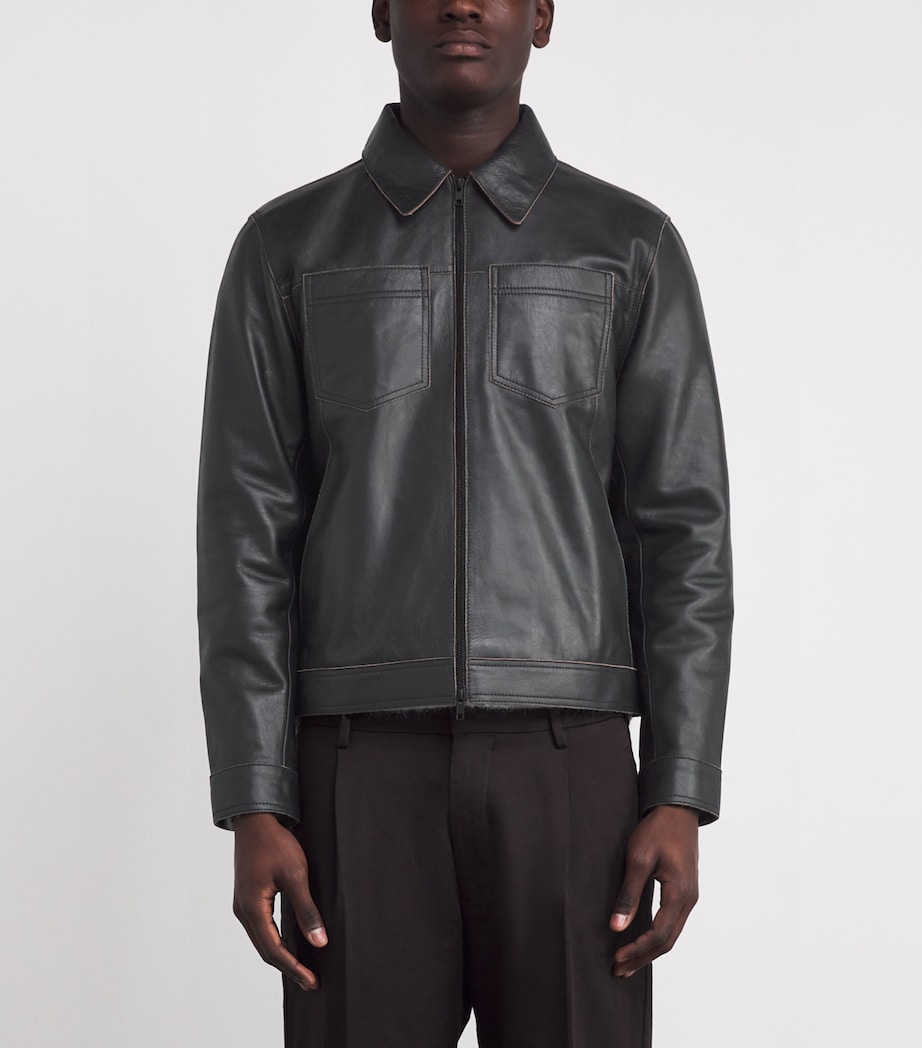 Contrast Stitch Leather Jacket BLACK Image 3